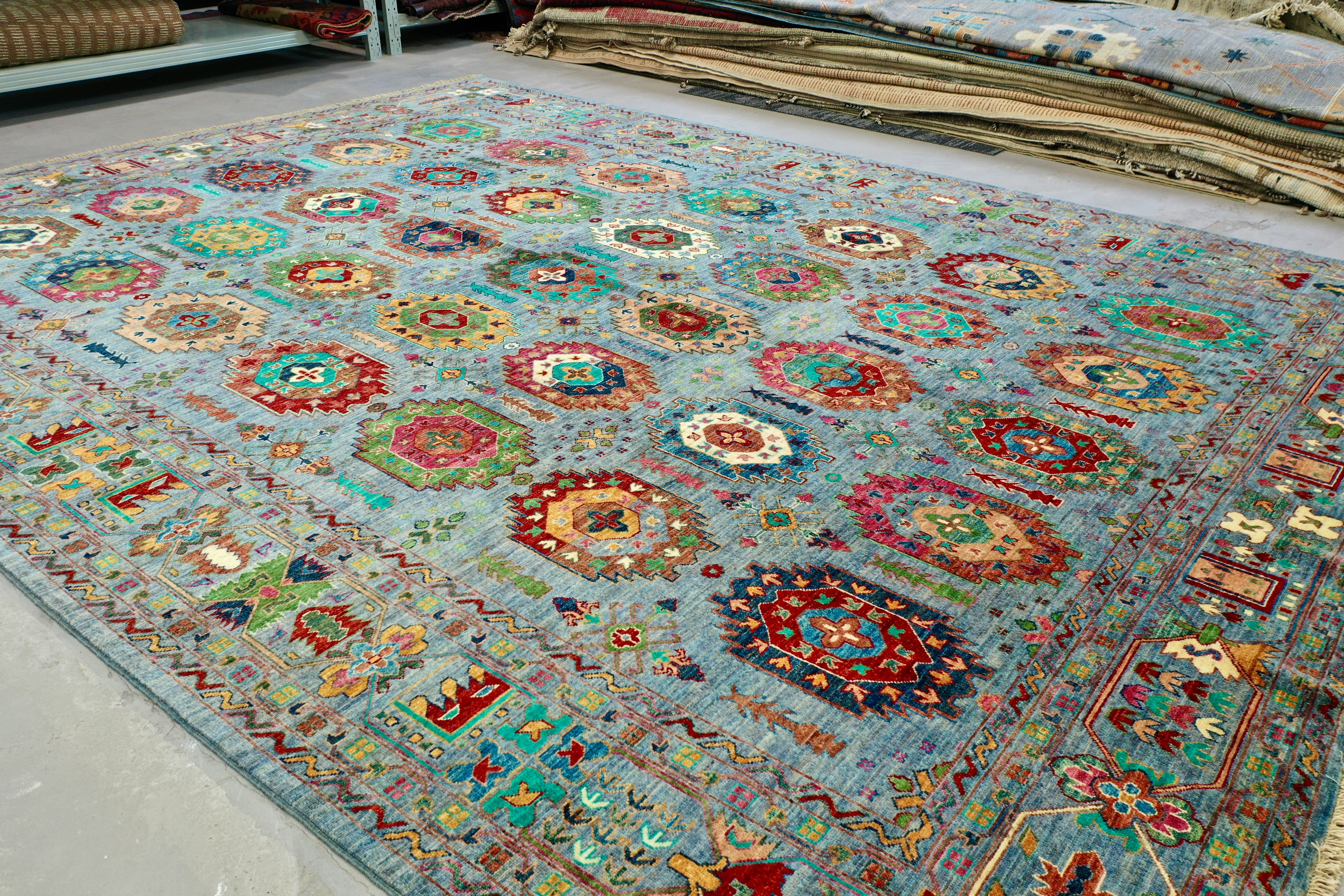 Blue Afghan Handmade — 3.10 x 4.04