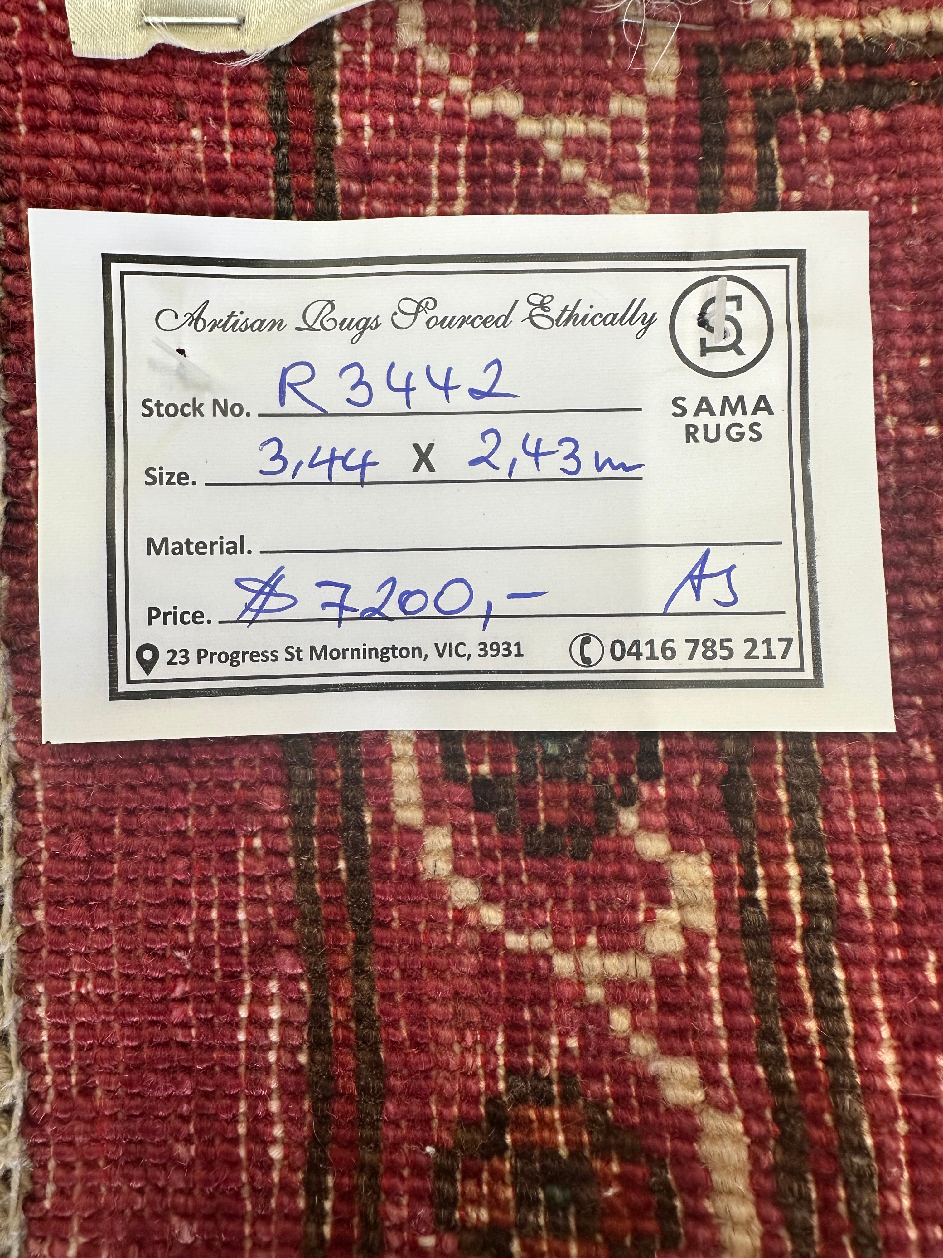 Chobi Afghan Handmade — 3.44 x 2.43