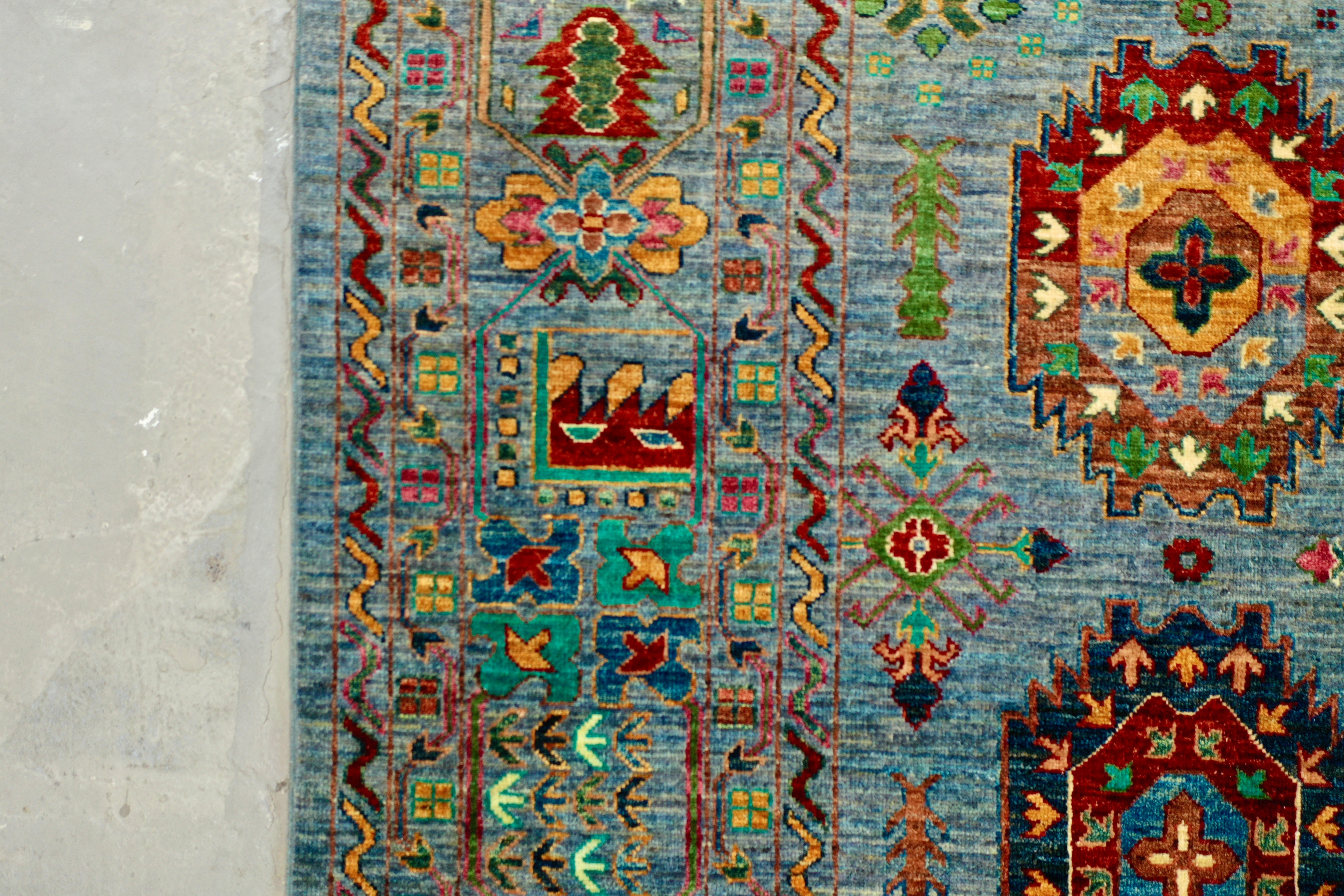 Blue Afghan Handmade — 3.10 x 4.04