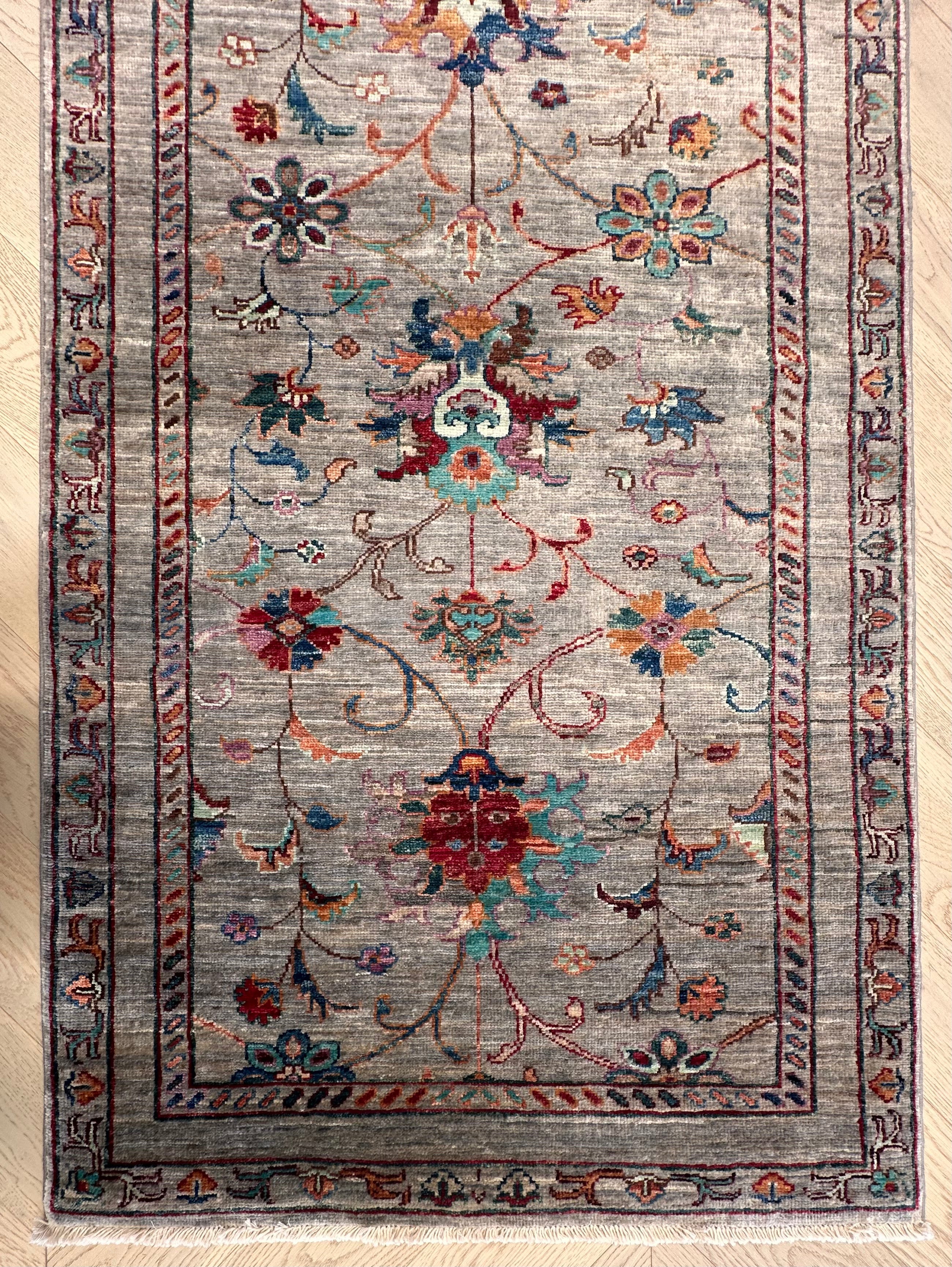 Beige Chobi Afghan Handmade — 2.45 x 0.80