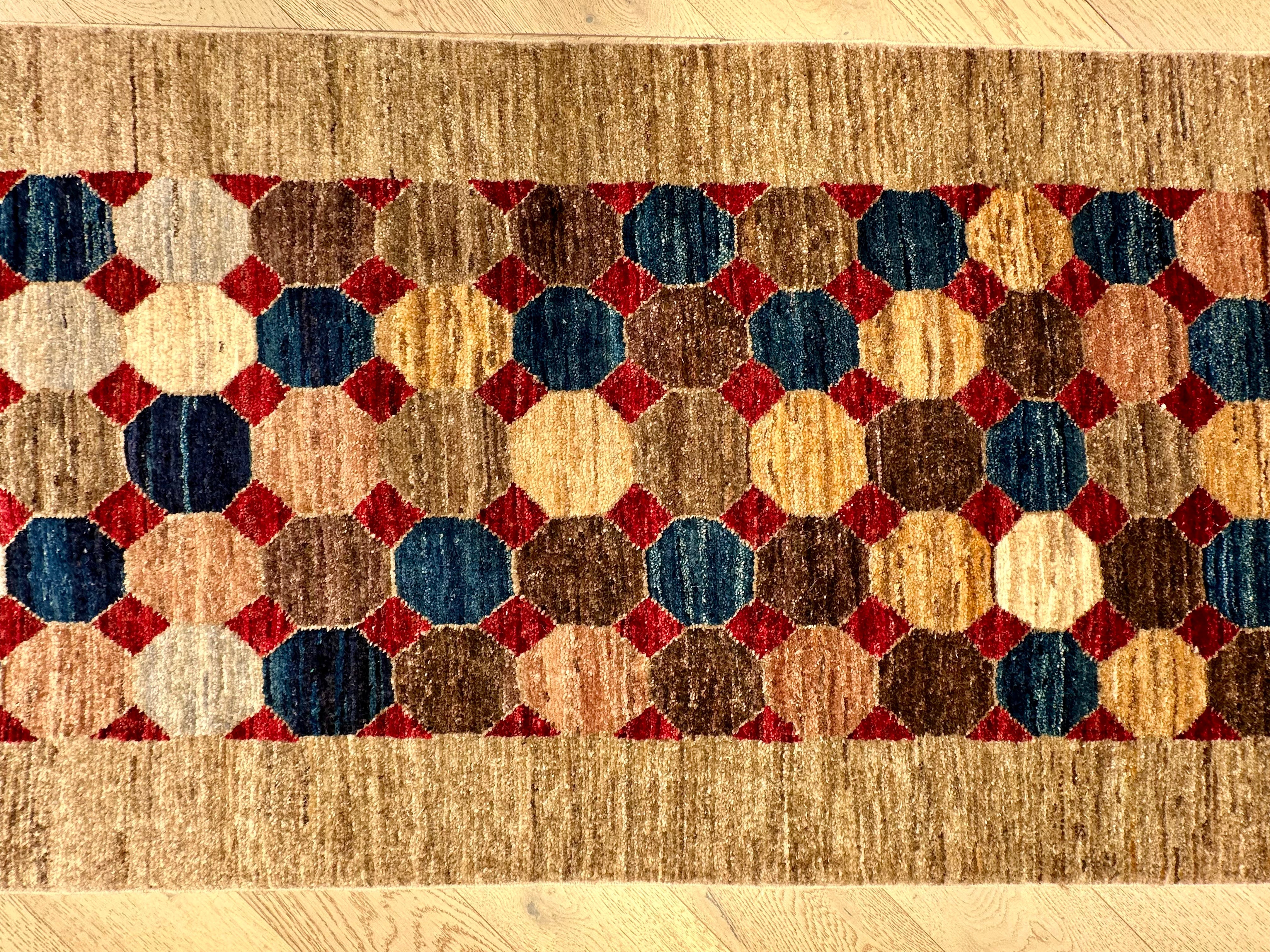 Handmade Gaba rug-runner — 3.40 x 0.69