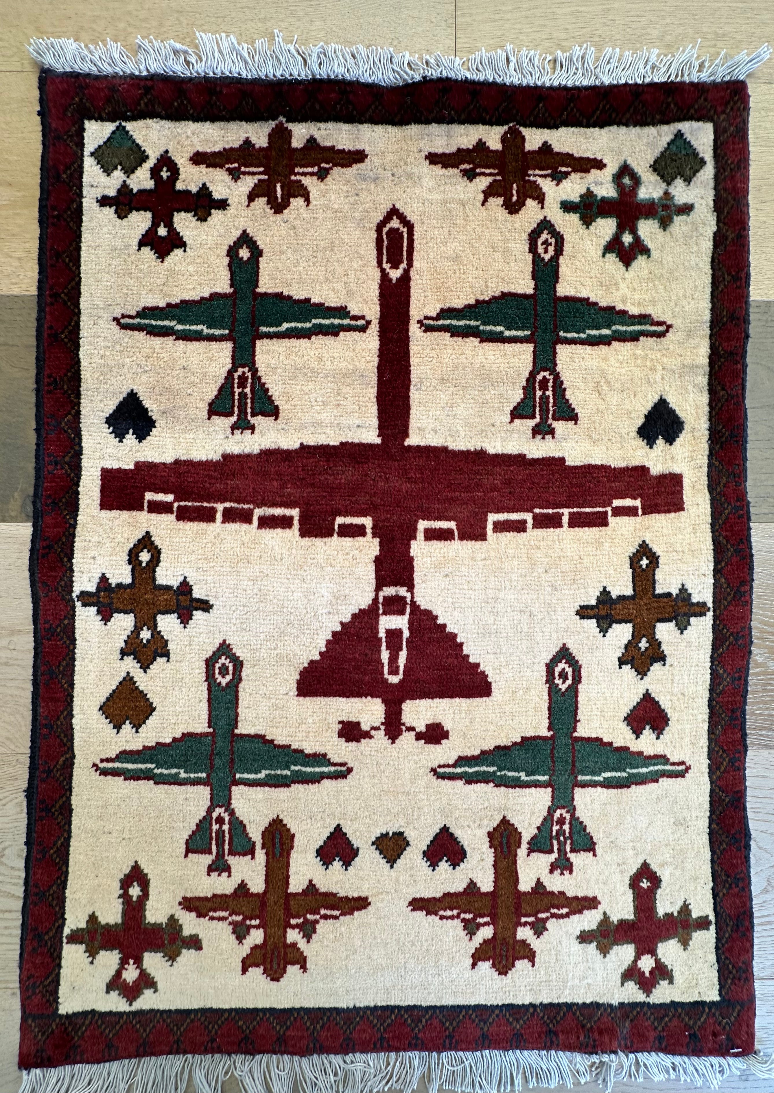 Afghan war handmade small rug, doormat Chobi. Size: 80x61 cm
