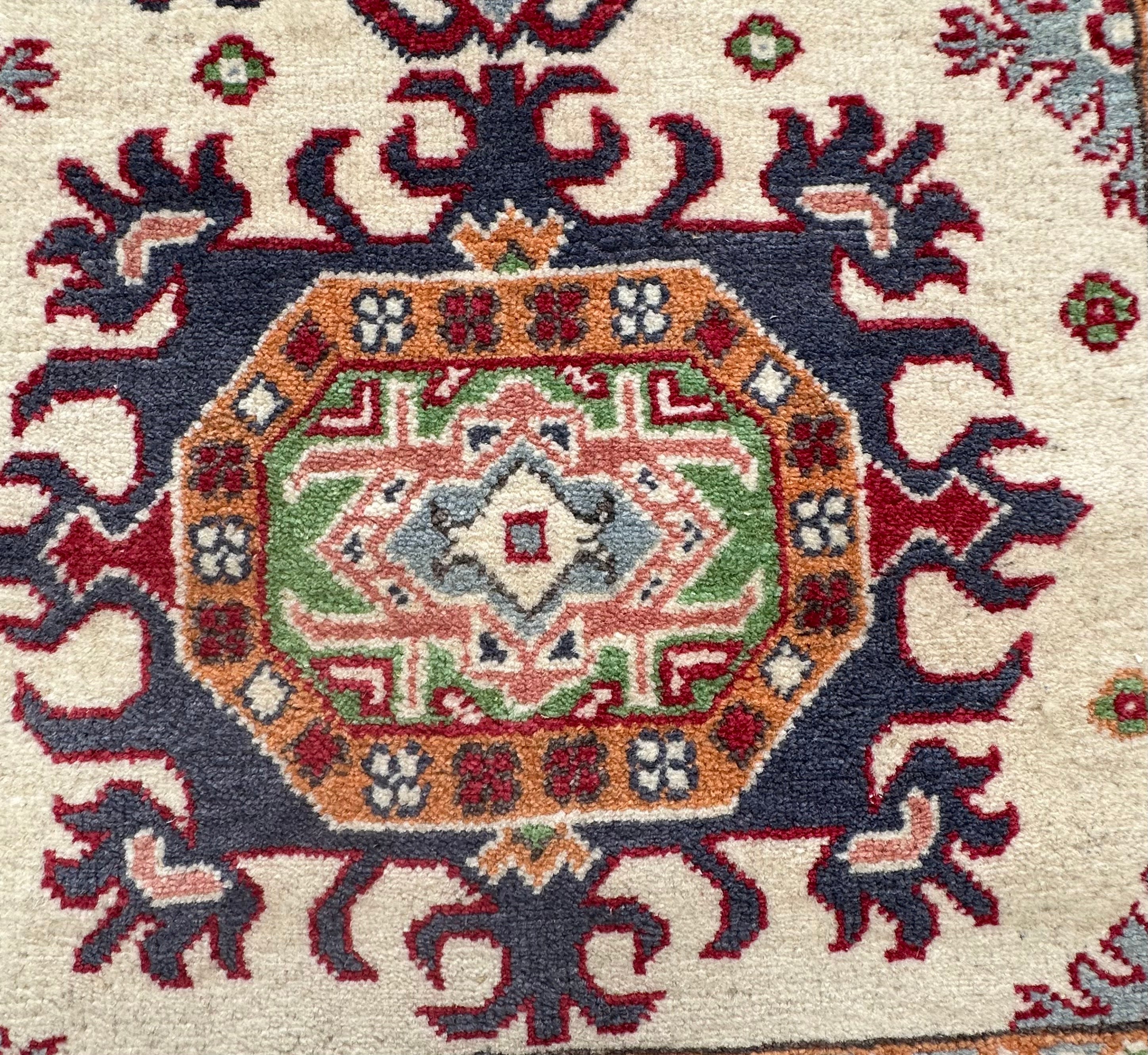 Grey Kazak handmade runner — 2.91 x 0.76