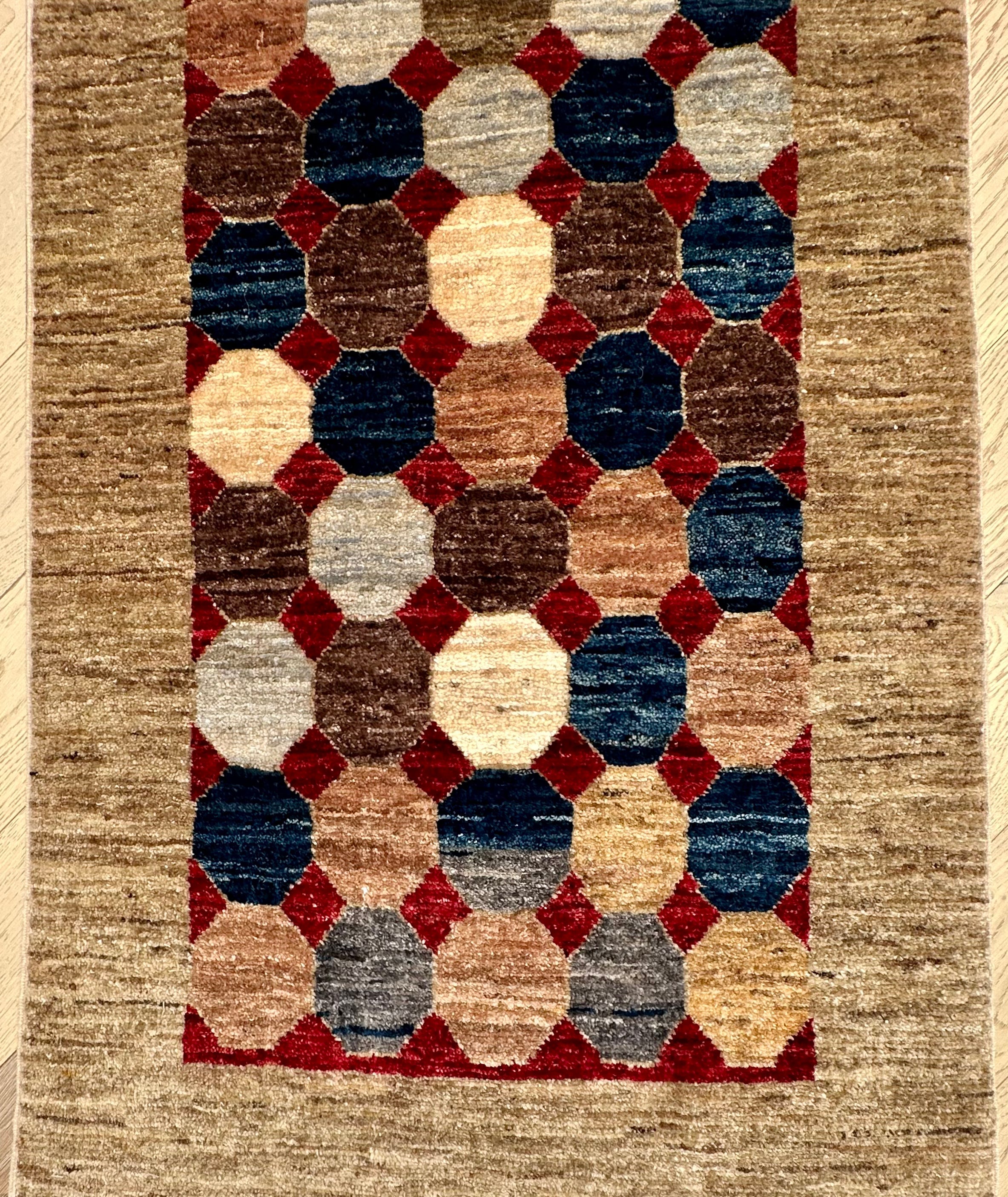 Handmade Gaba rug-runner — 3.40 x 0.69