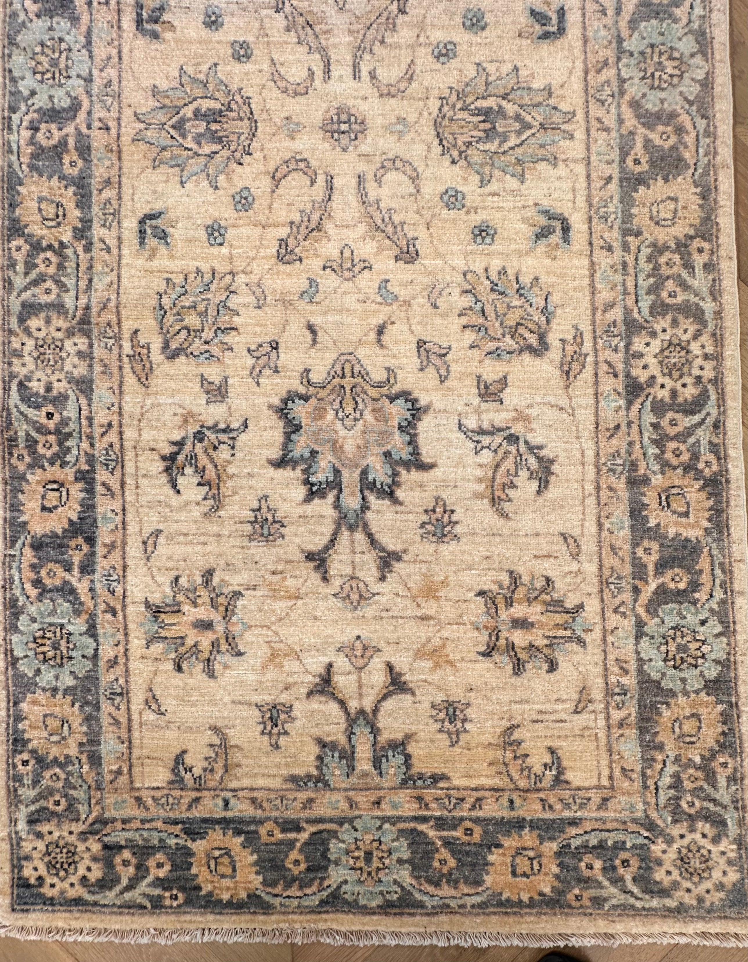 Beige Chobi Afghan Handmade — 3.83 x 0.89