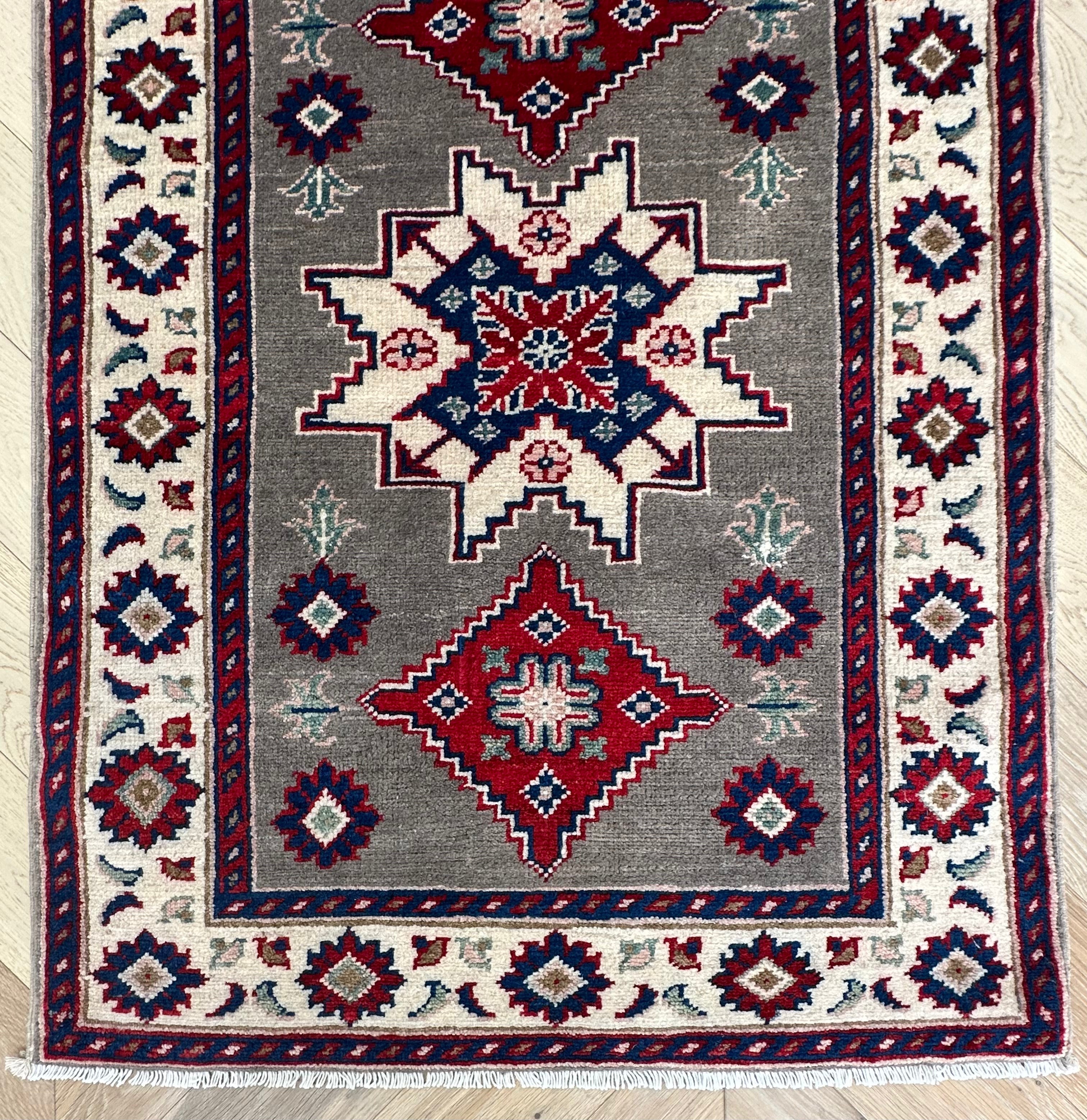 Grey Kazak handmade runner — 2.90 x 0.82
