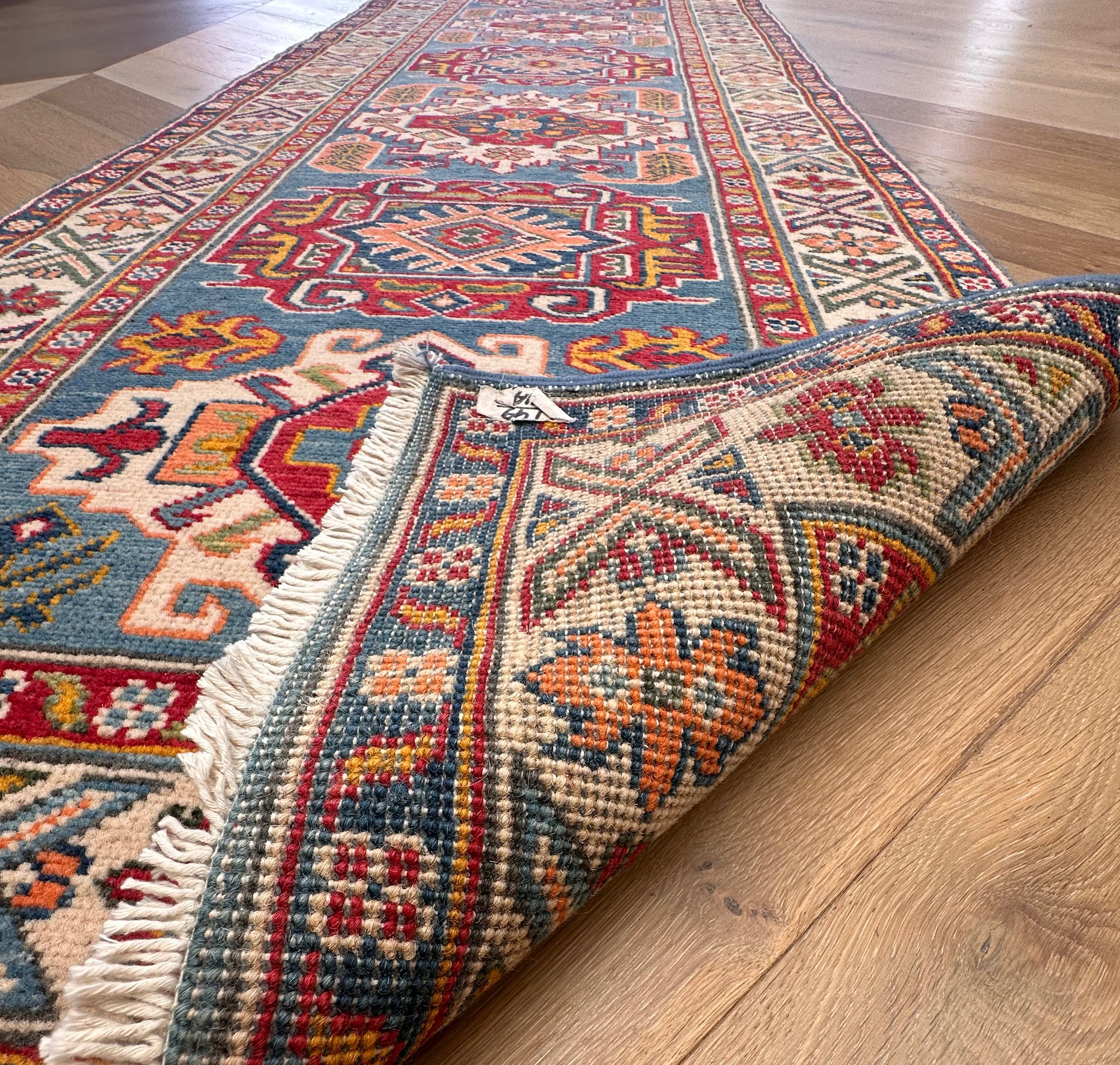 Grey Kazak handmade runner — 2.93 x 0.84