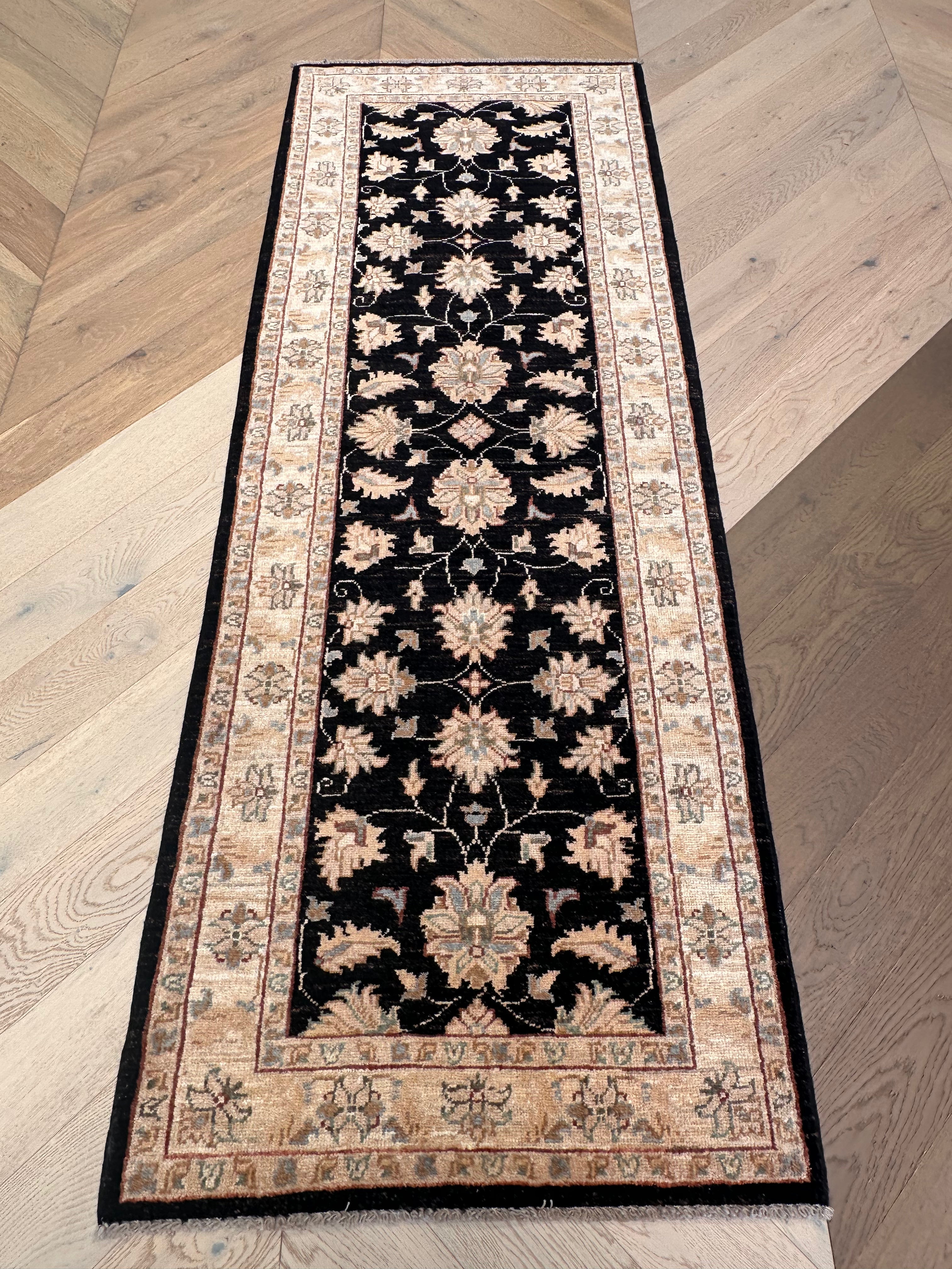 Grey Kazak handmade runner — 2.01 x 0.73