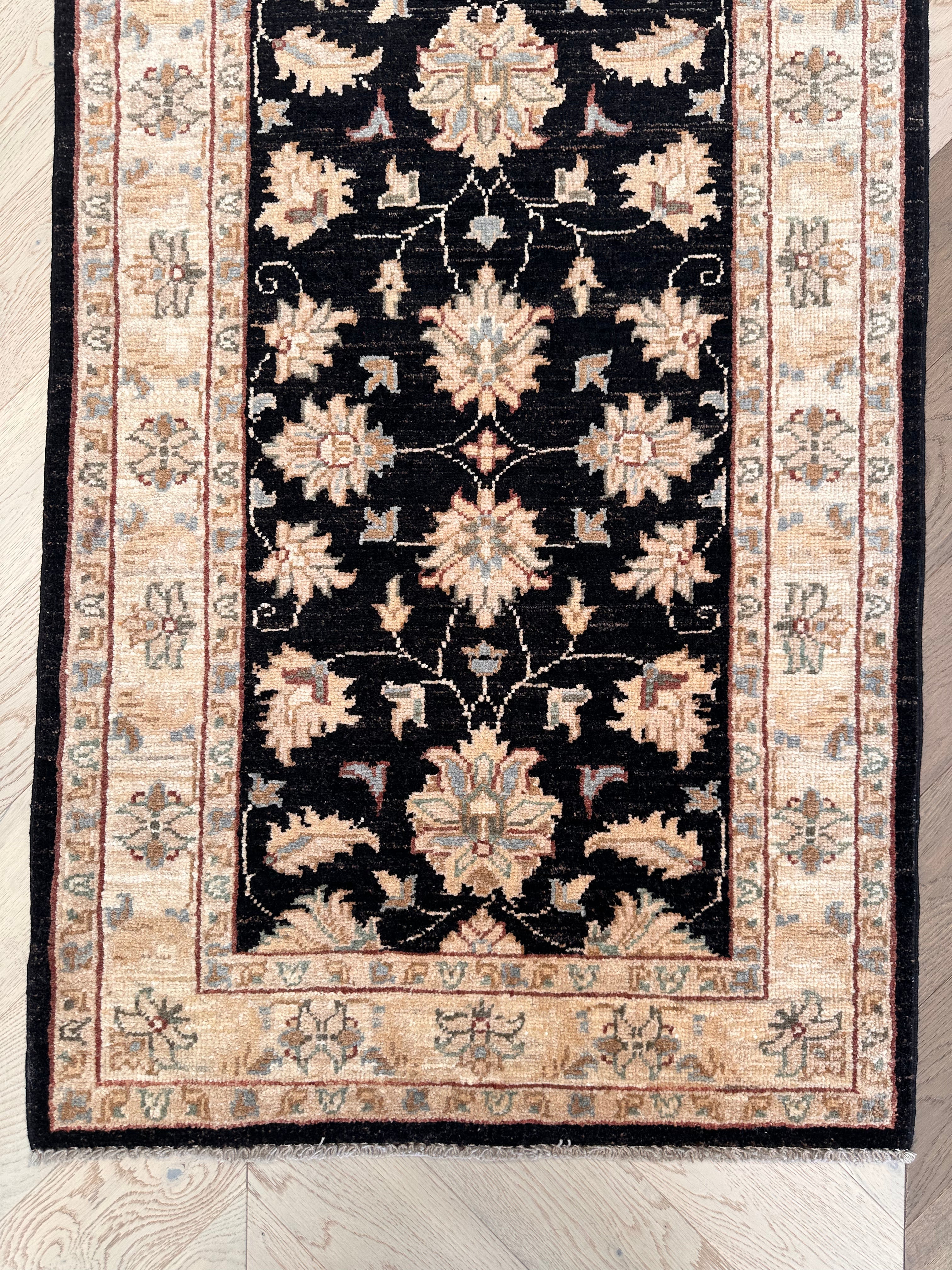 Grey Kazak handmade runner — 2.01 x 0.73