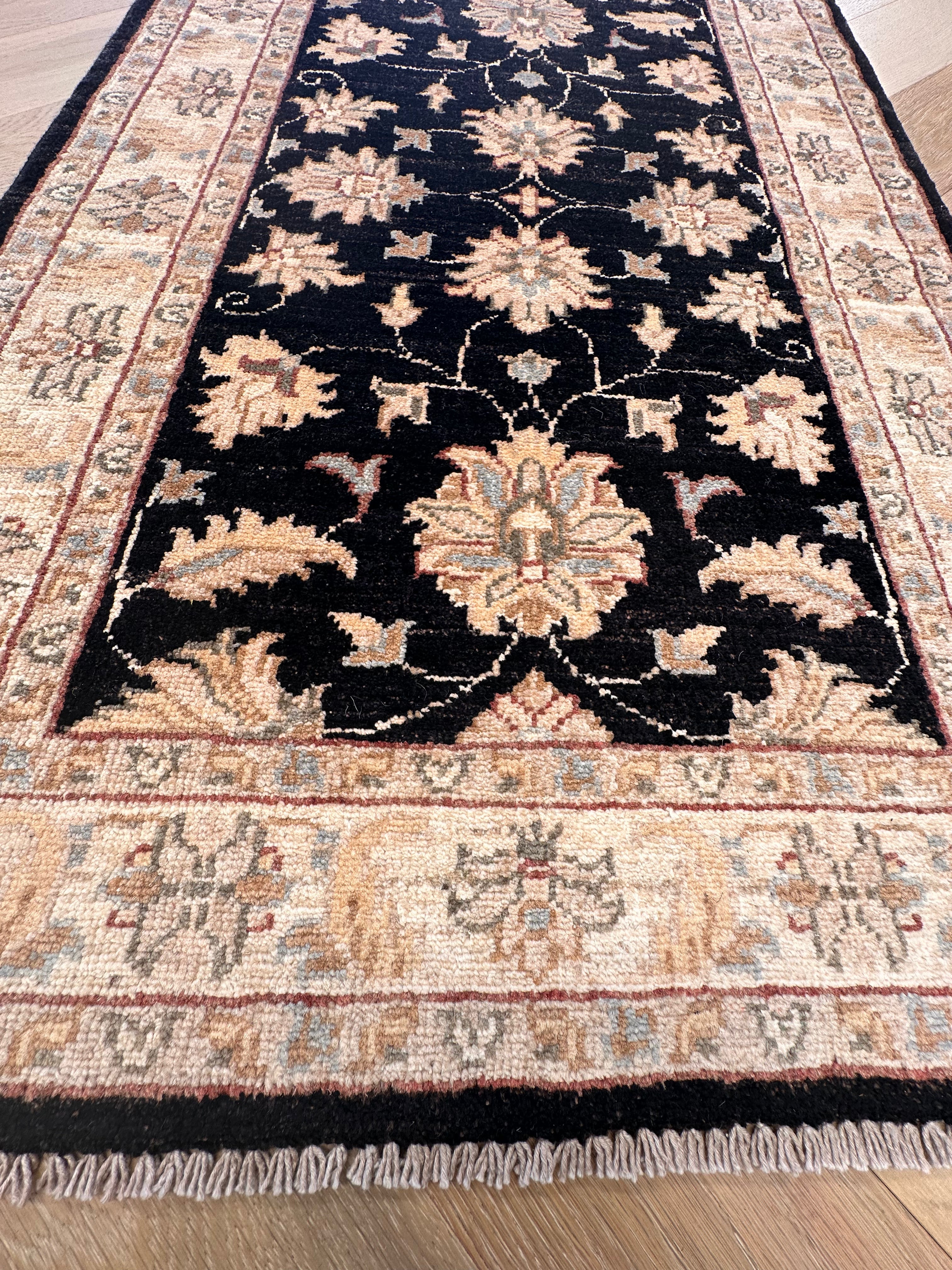 Grey Kazak handmade runner — 2.01 x 0.73