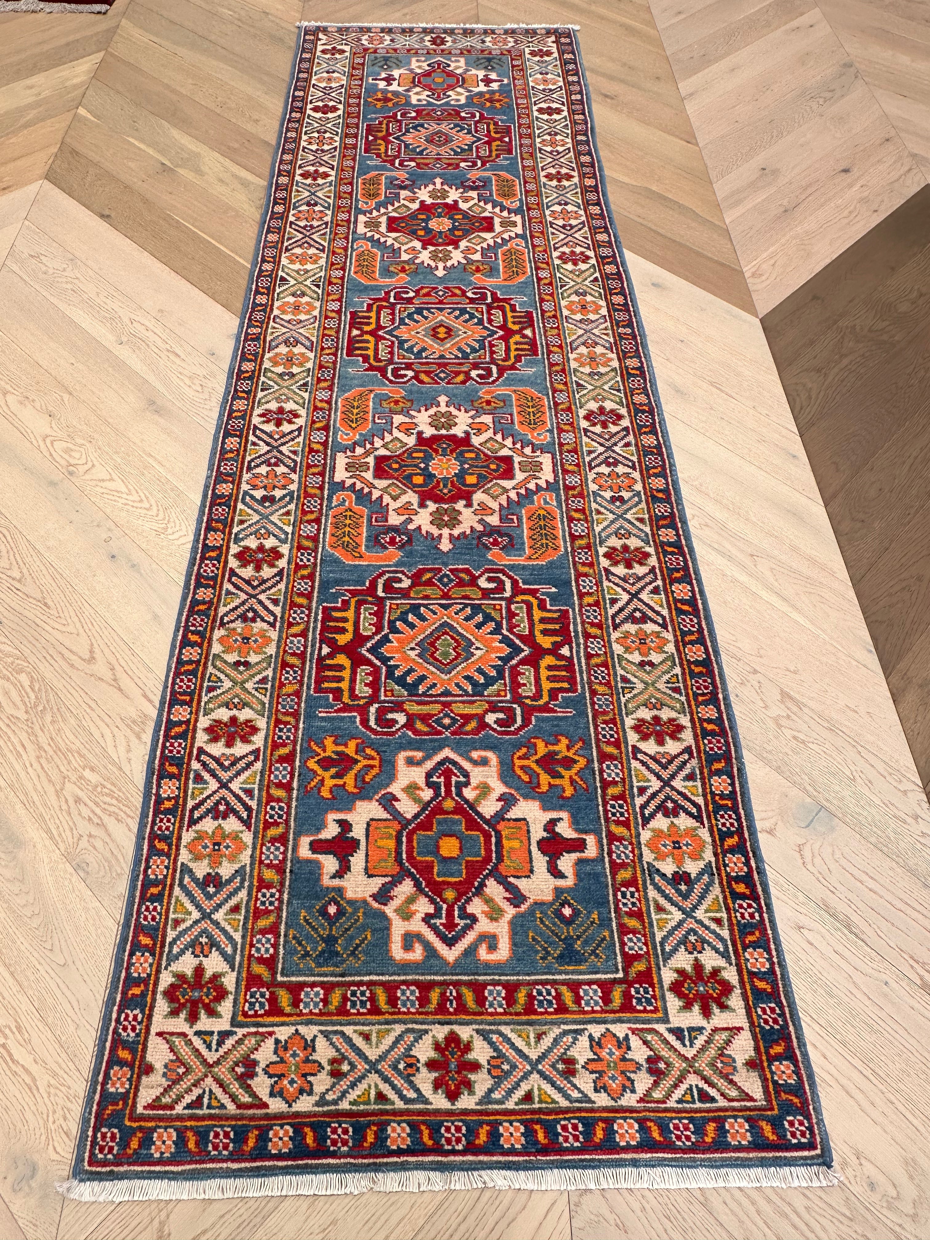 Grey Kazak handmade runner — 2.93 x 0.84