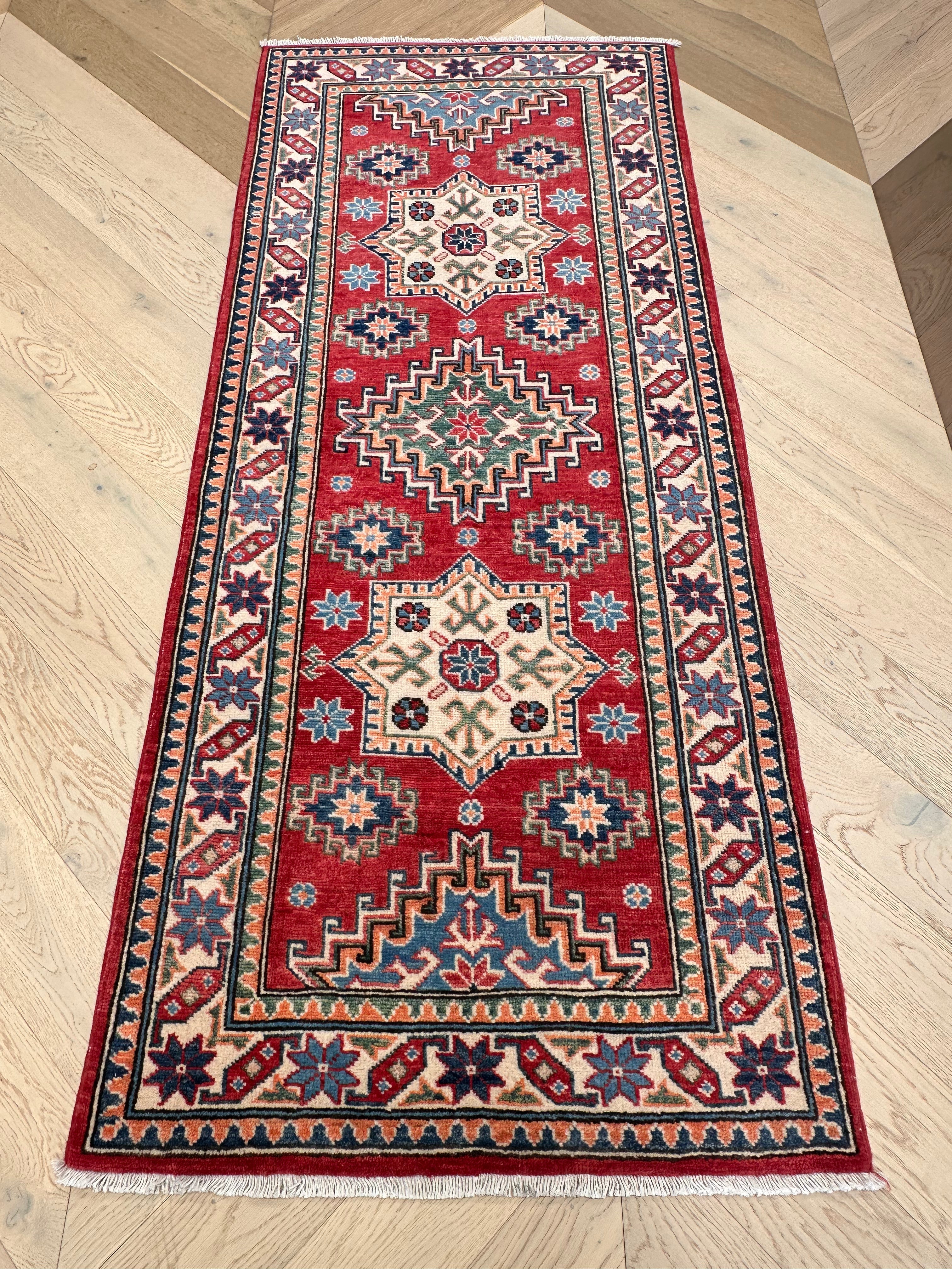 Red Kazak handmade runner — 1.89 x 0.80