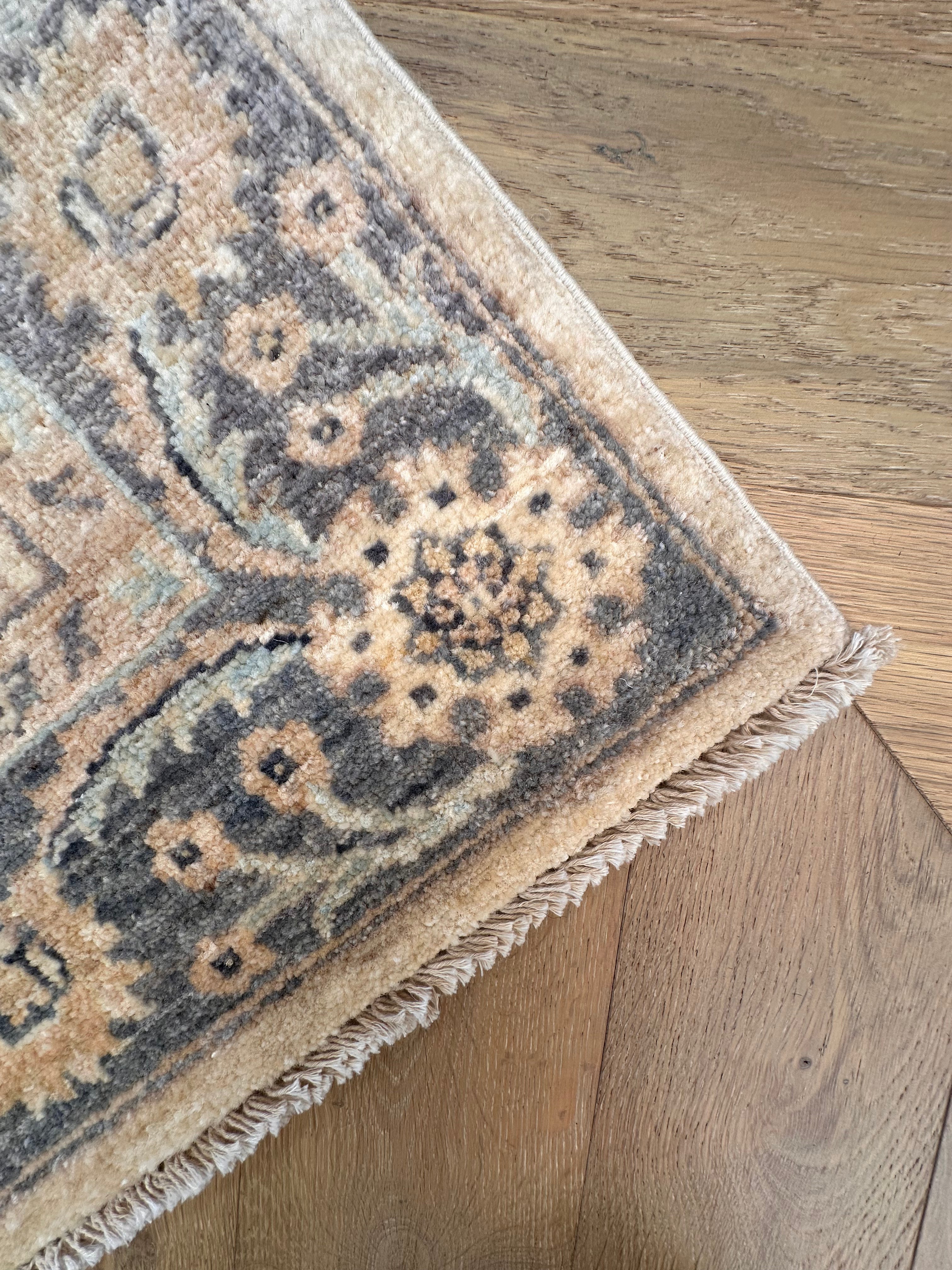 Beige Chobi Afghan Handmade — 3.83 x 0.89