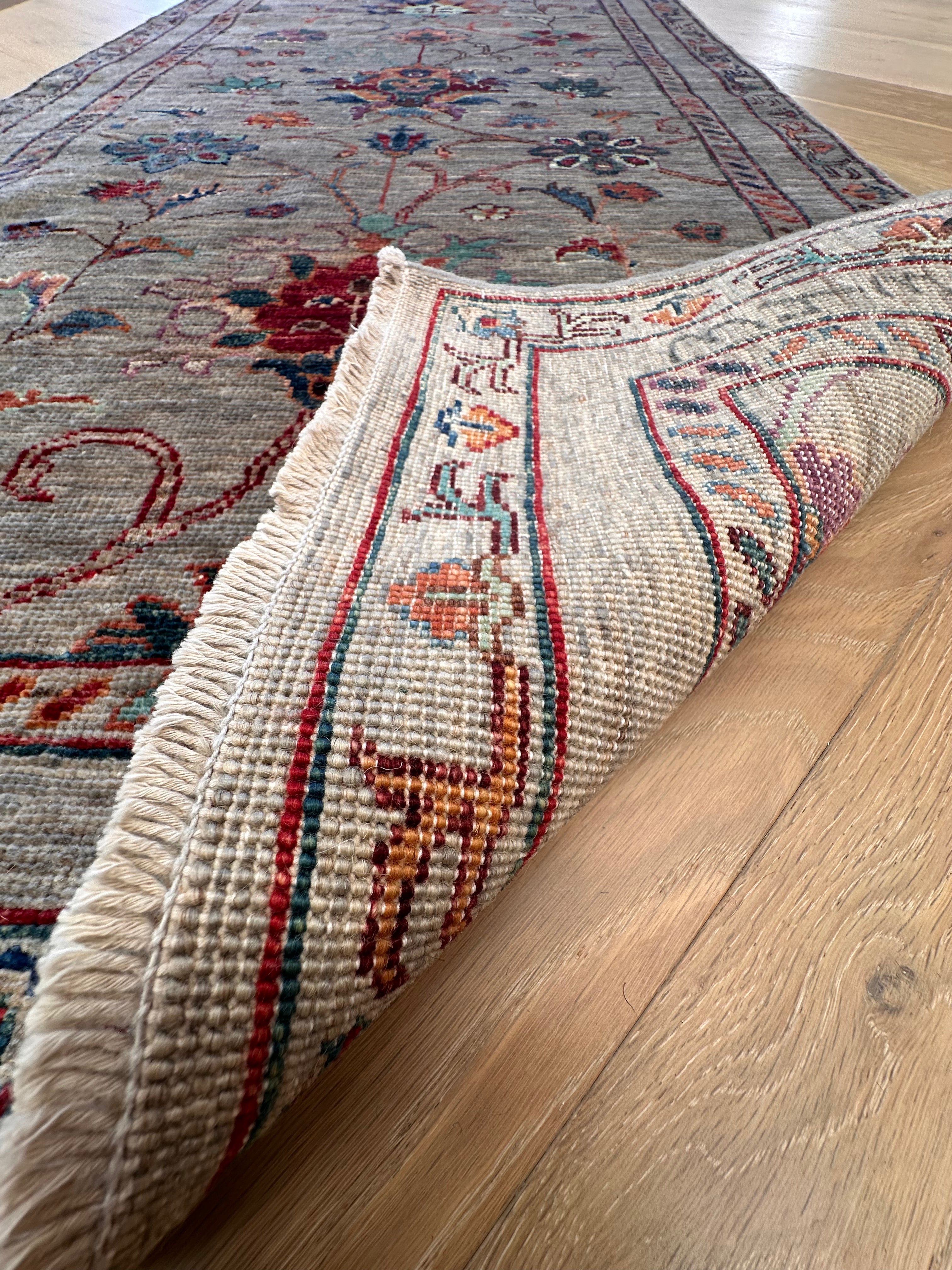Beige Chobi Afghan Handmade — 2.45 x 0.80