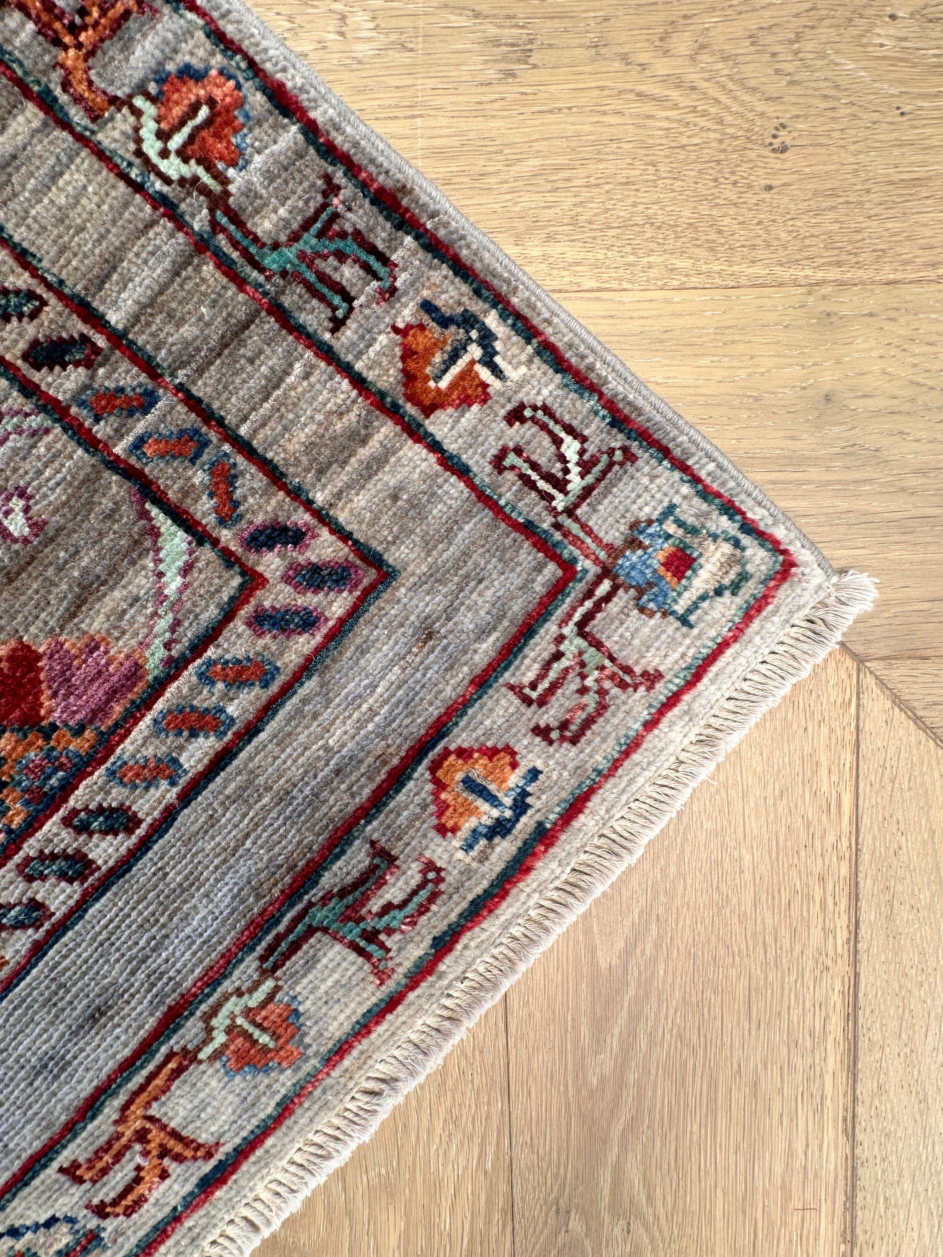 Beige Chobi Afghan Handmade — 2.45 x 0.80
