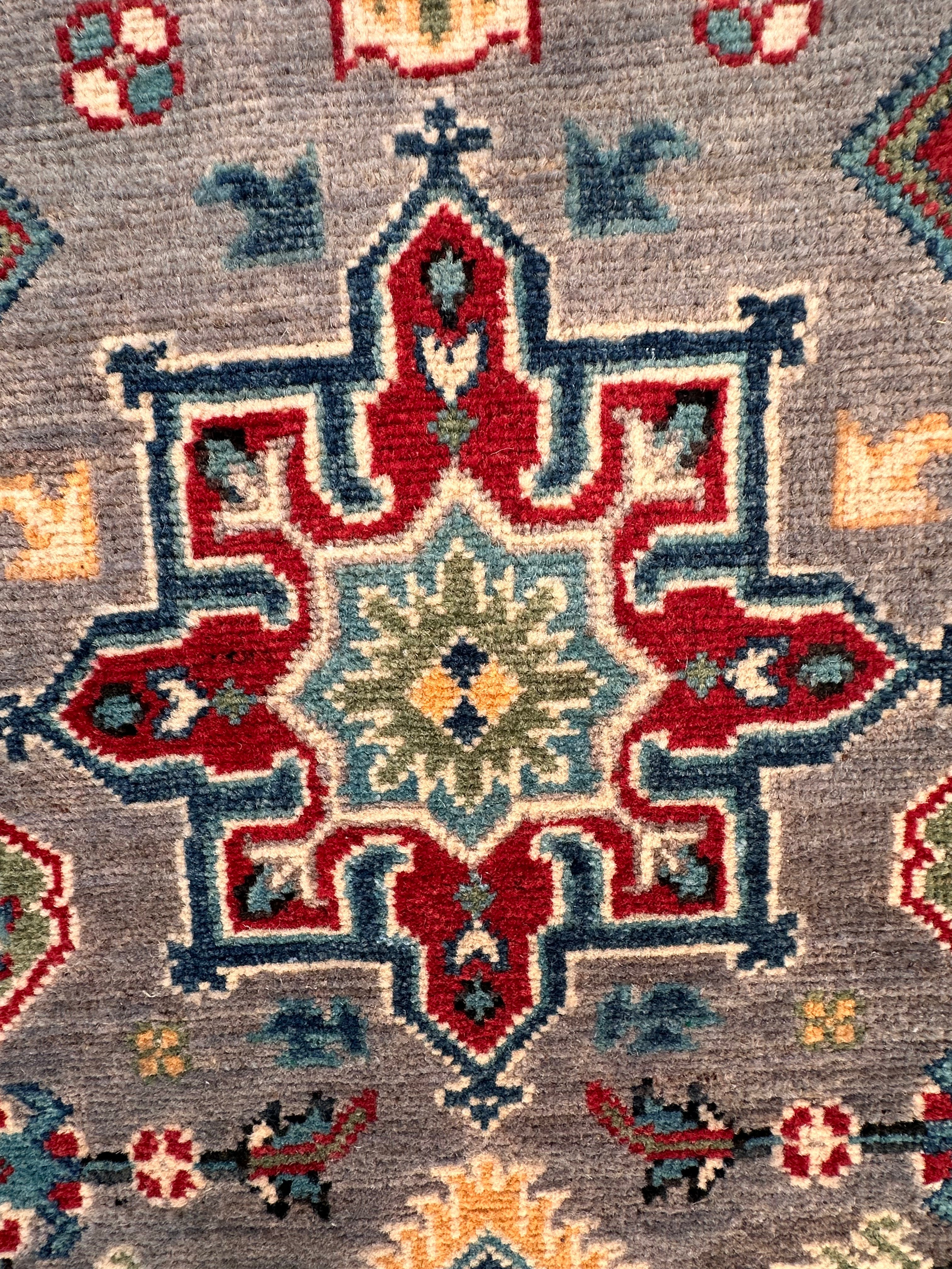 Grey Kazak handmade runner — 2.87 x 0.78