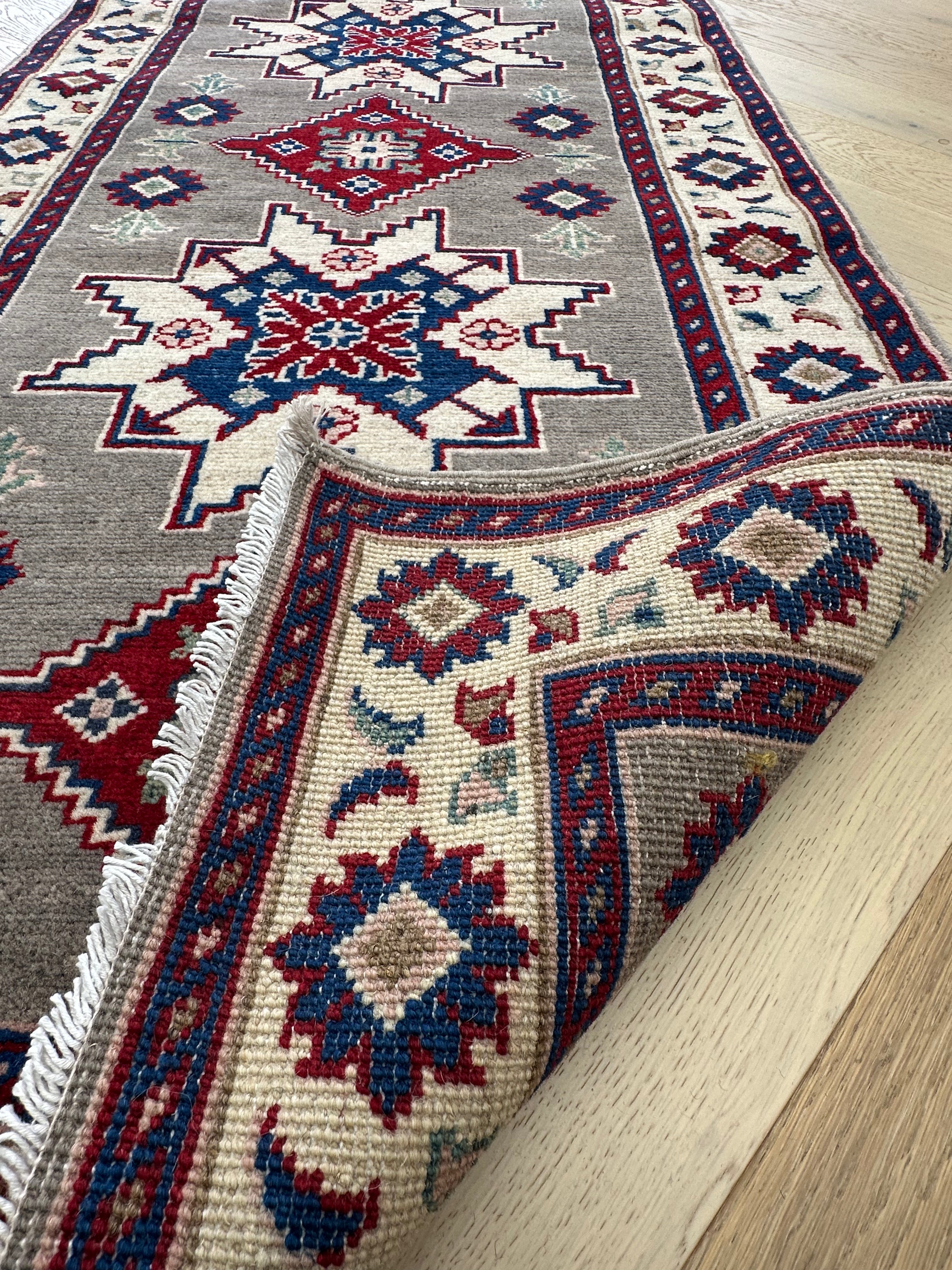 Grey Kazak handmade runner — 2.90 x 0.82