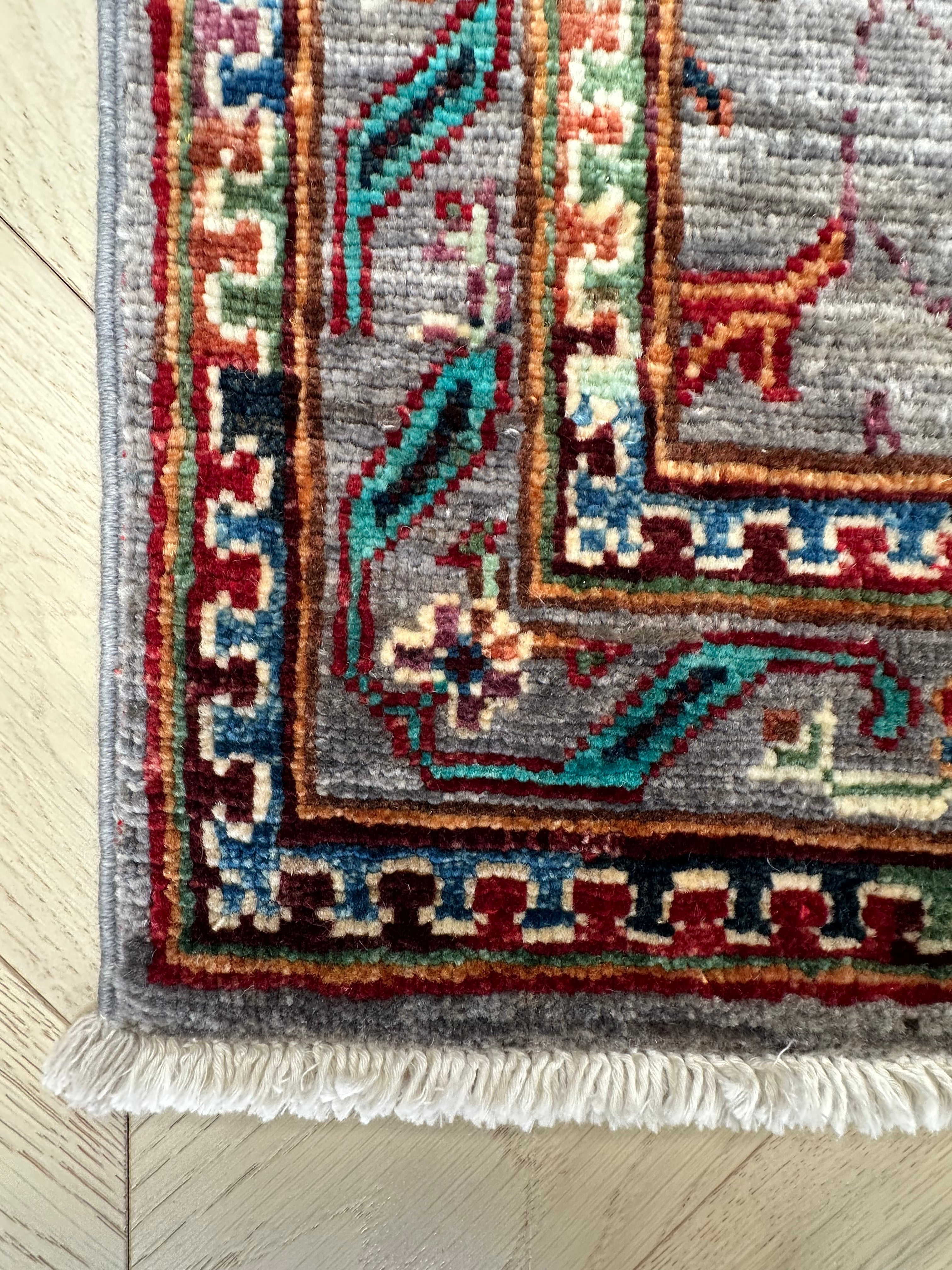 Grey Chobi Afghan Handmade — 3.06 x 0.82