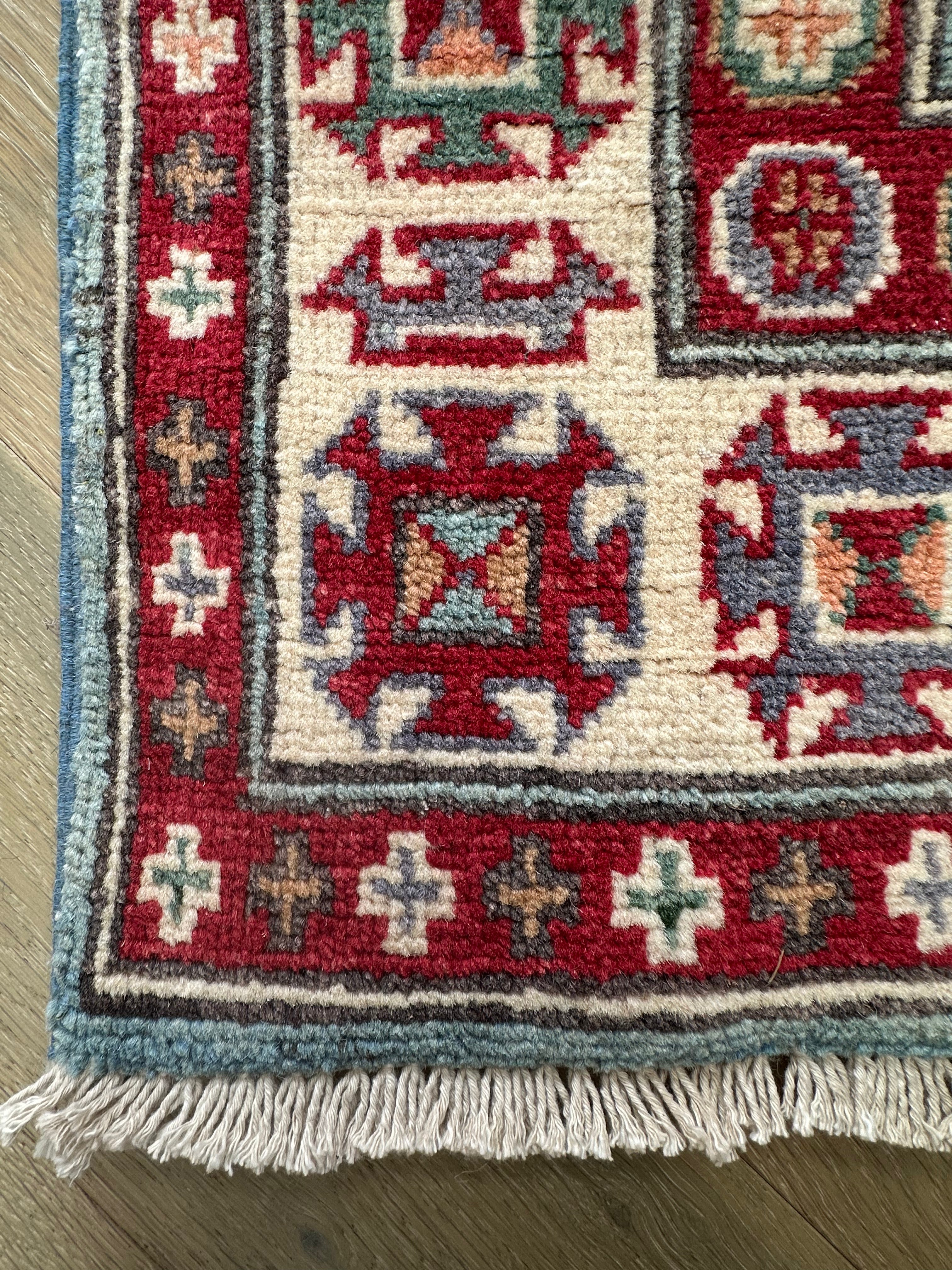 Grey Kazak handmade runner — 2.94 x 0.79