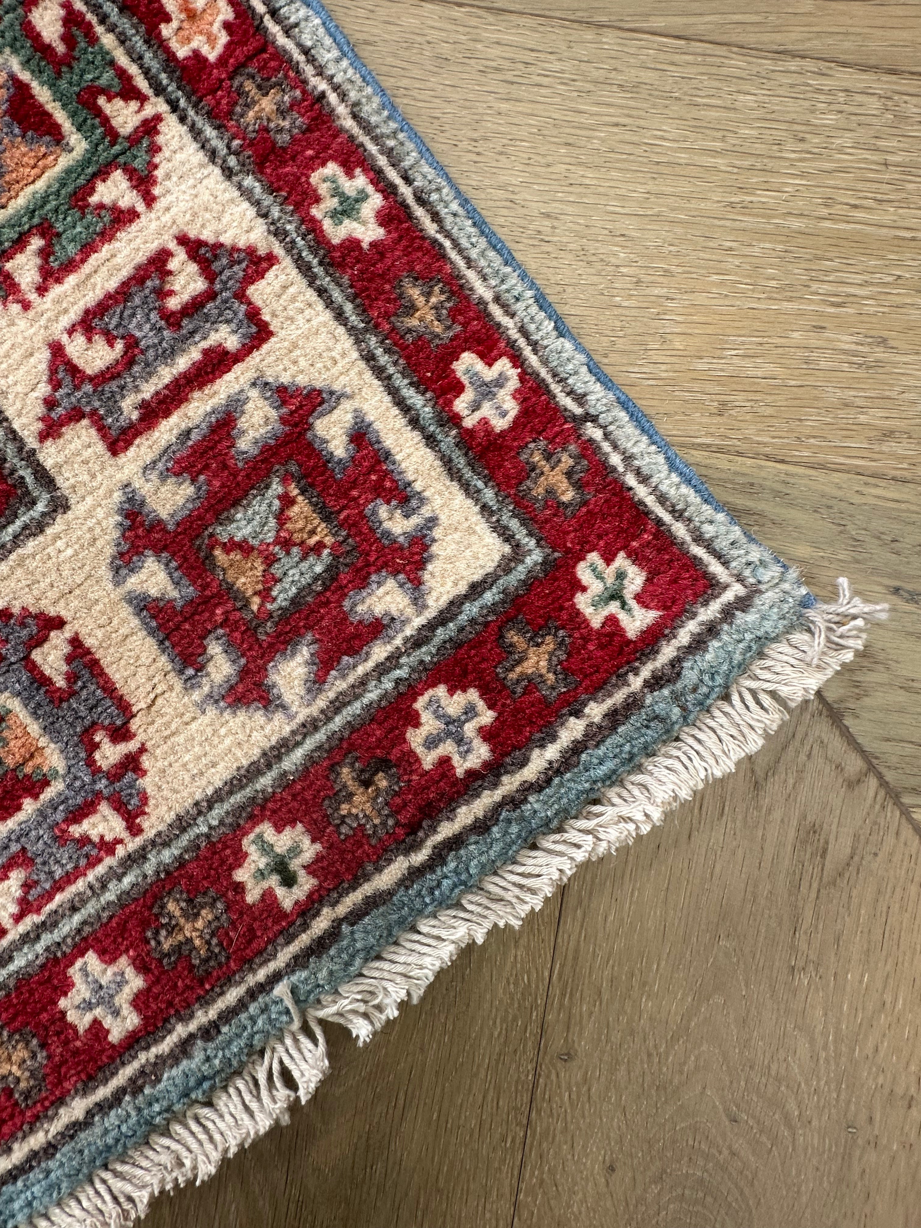 Grey Kazak handmade runner — 2.94 x 0.79
