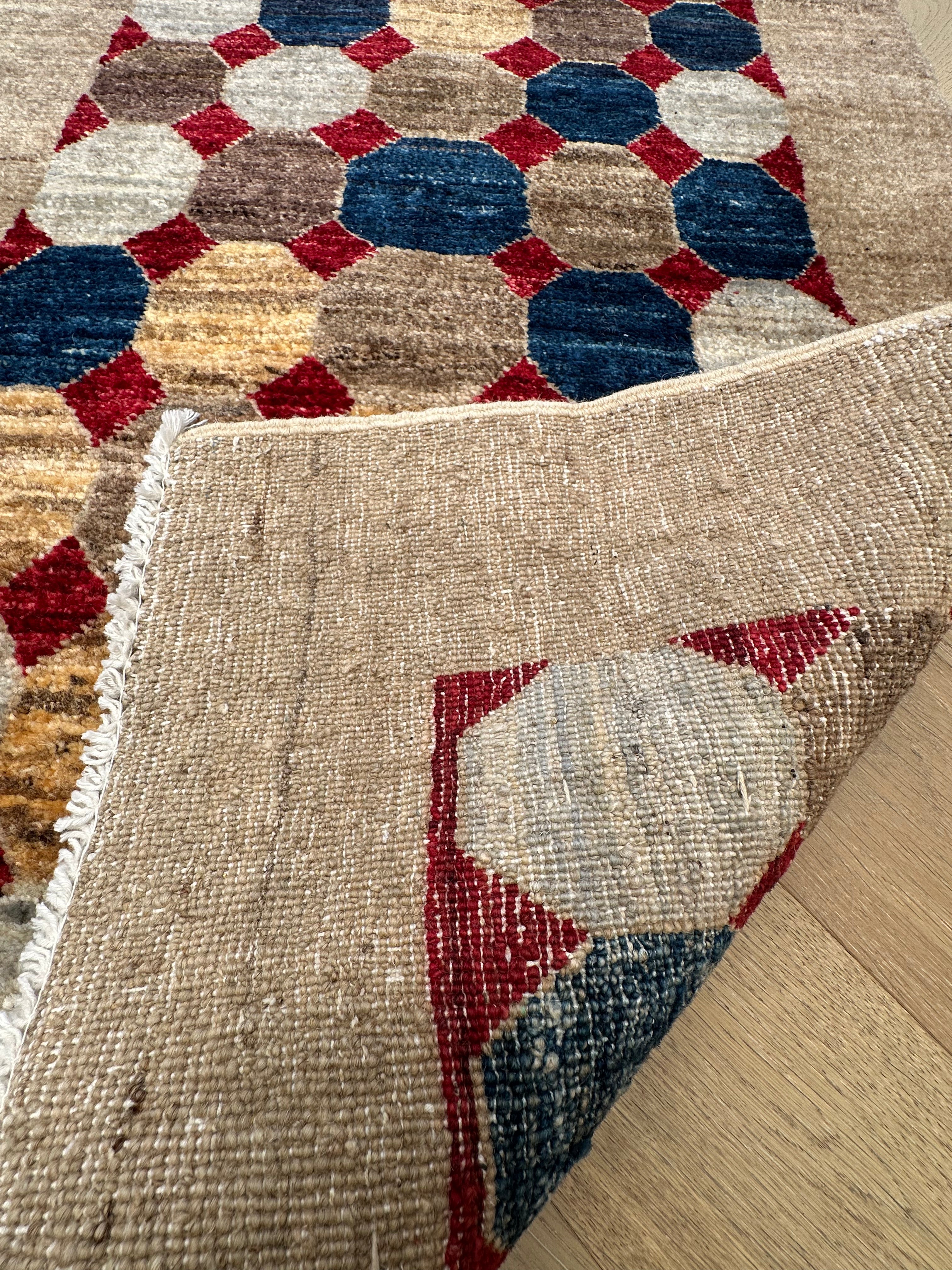 Handmade Gaba rug-runner — 3.40 x 0.69
