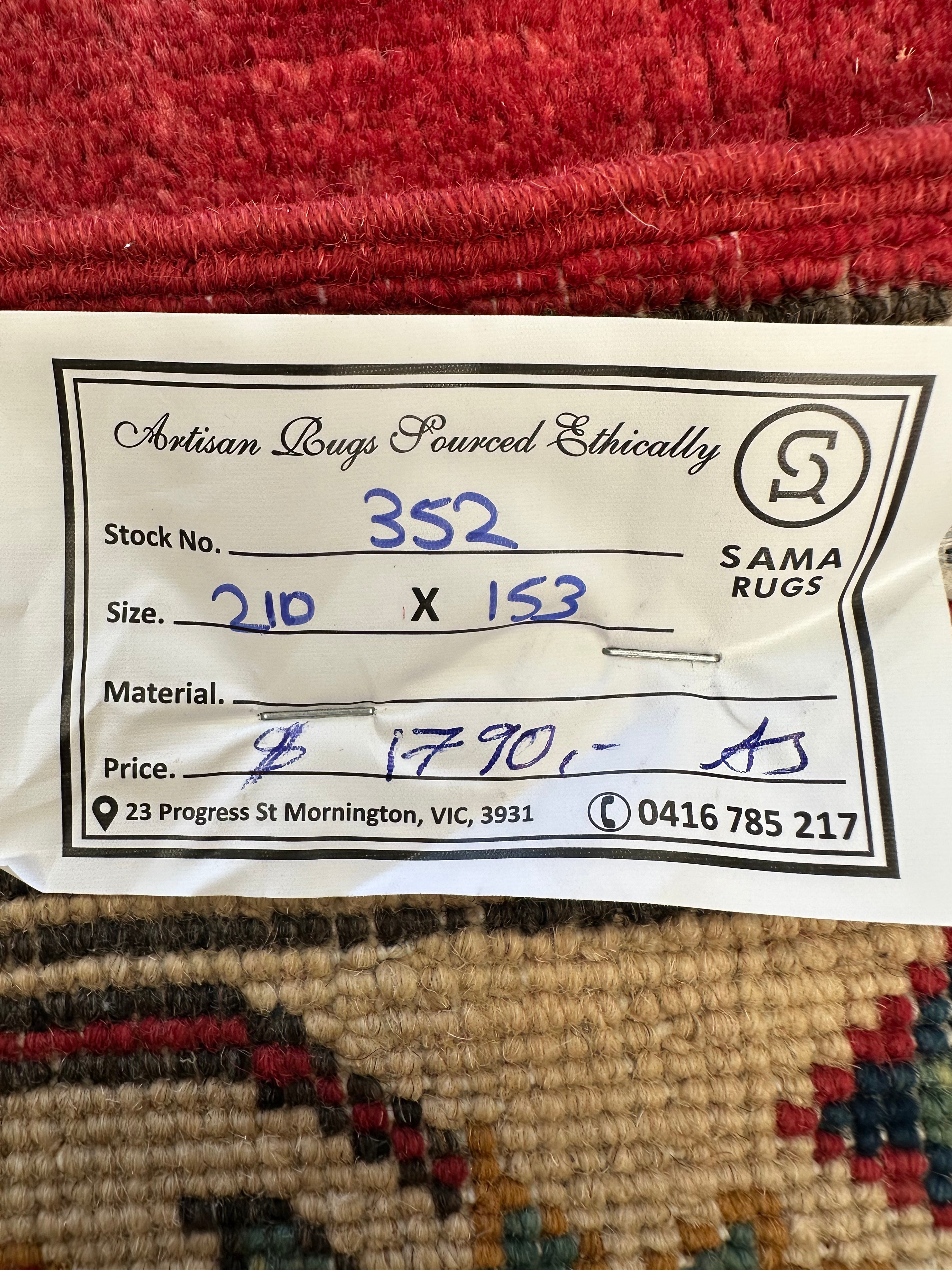 Red Afghan Handmade — 2.10 x 1.53