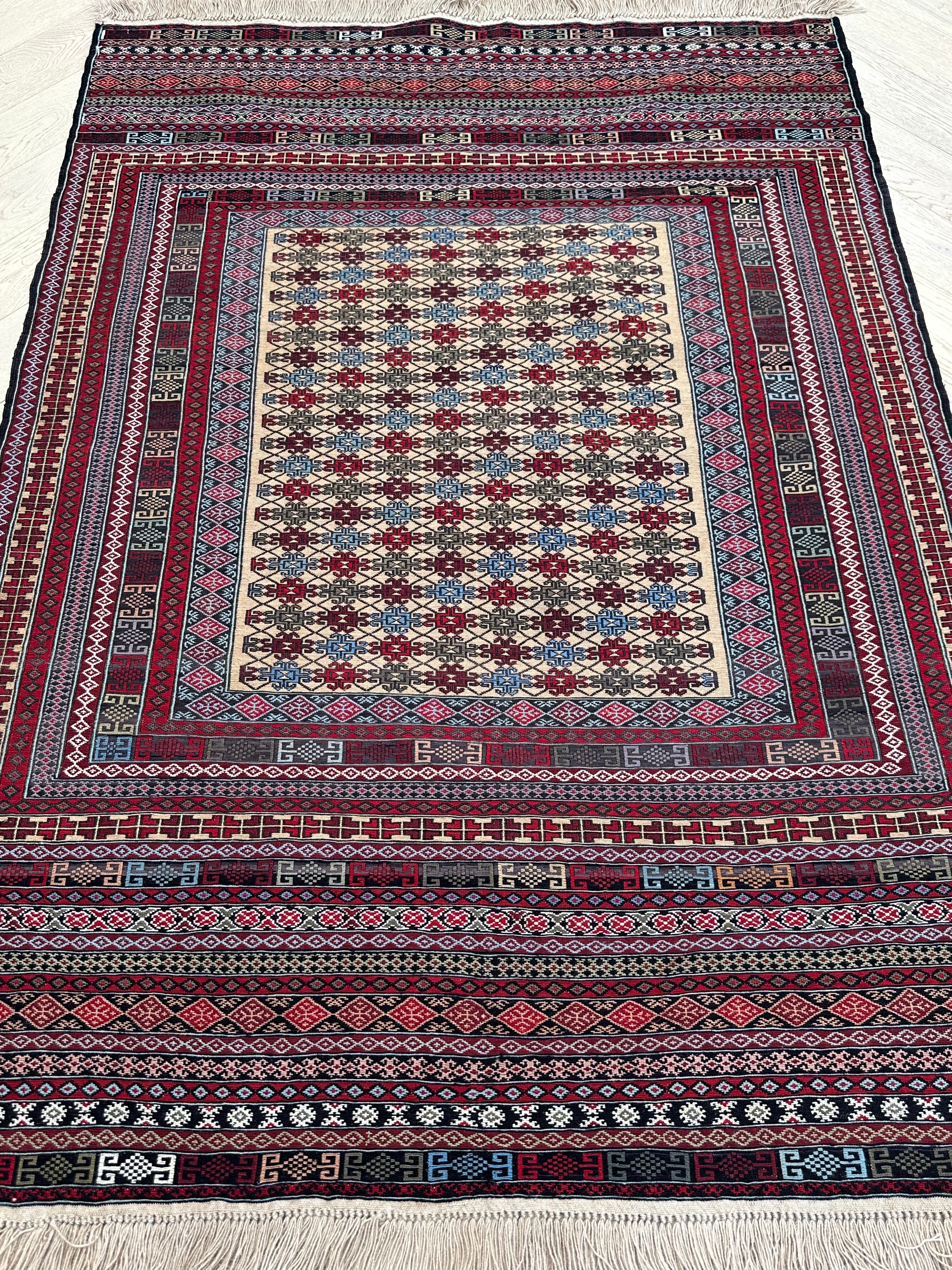 Yellow Handmade Herati Sumak Rug | — 1.88 x 1.26