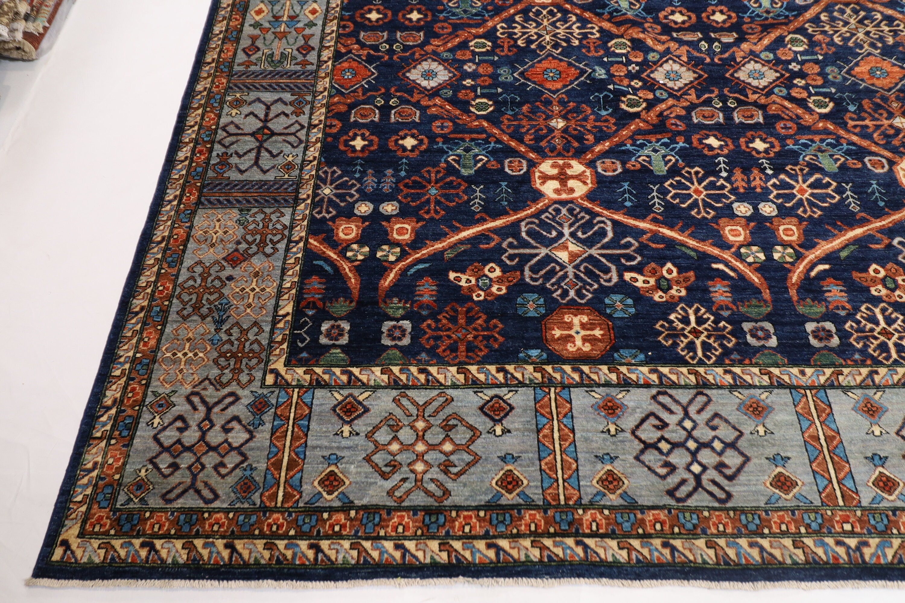 Large Navy Blue Area Rug Wool Natural Colors Hand Knotted Rug 310 x 490cm