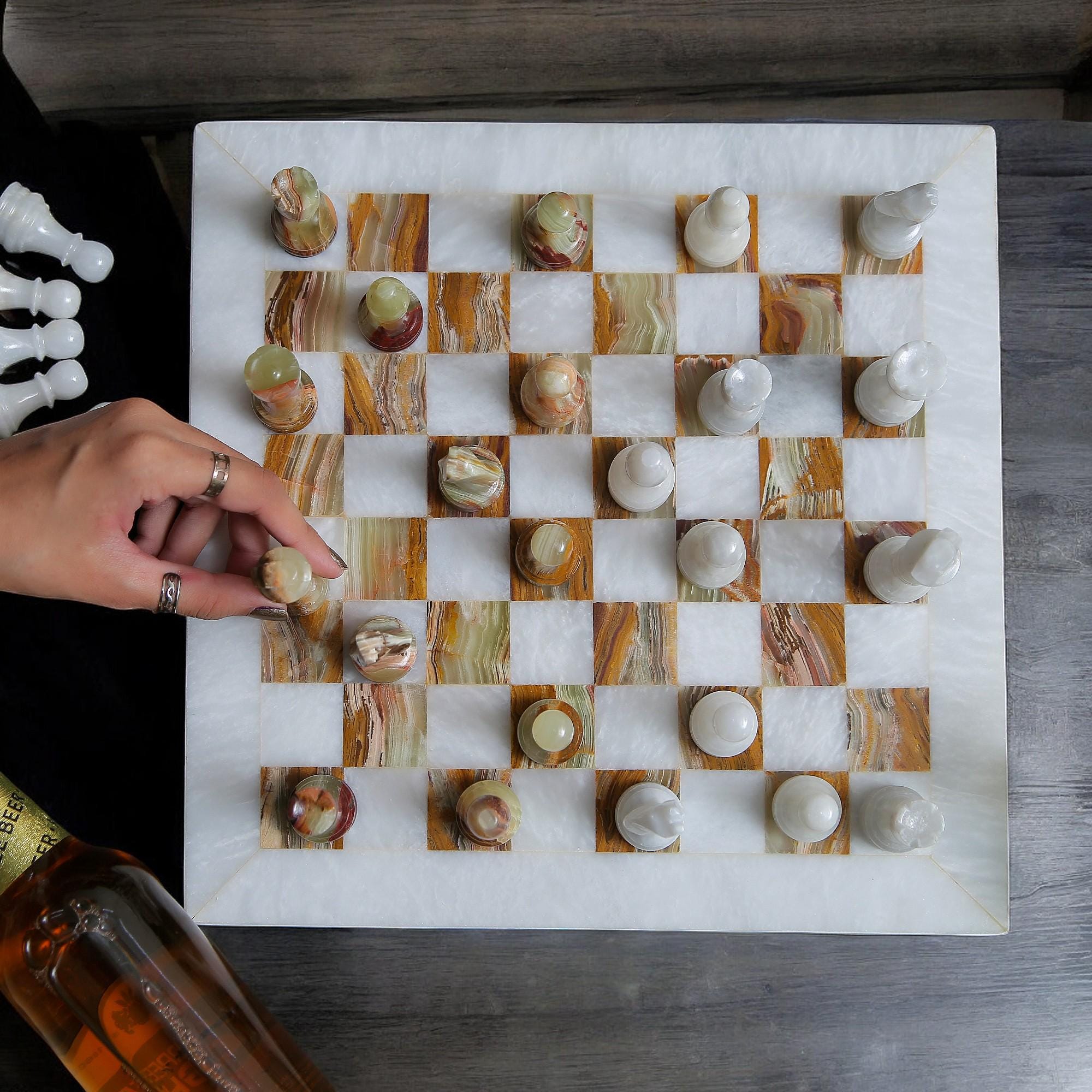 Green Marble chess sets | Luxury chess board | Christmas gifts for him | White & Green | Luxury gifts for her | Perfect board game | Home decor