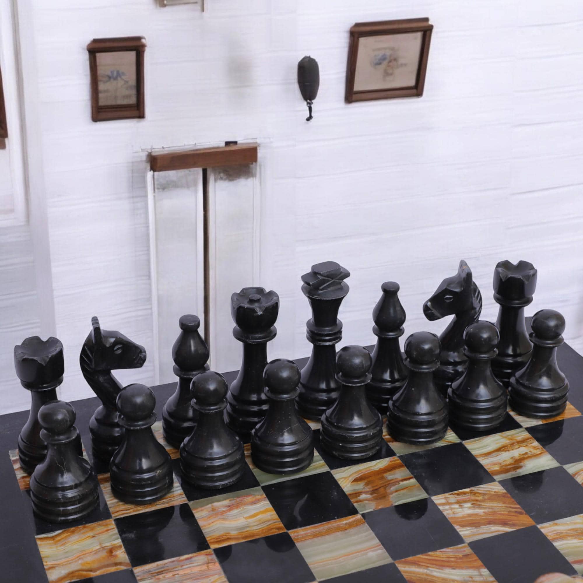 Green Marble chess board | Luxury Marble chess sets | Black & Onyx Green | Christmas gifts |Gift for her