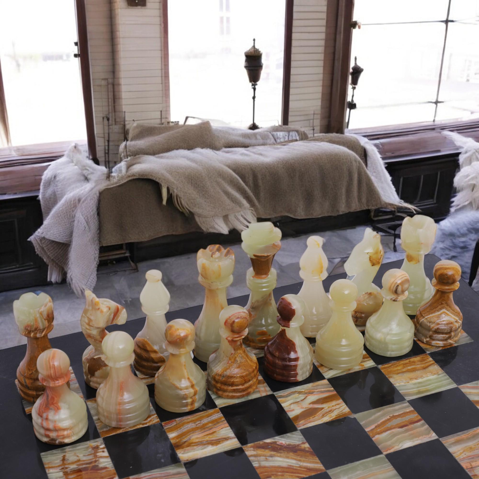 Green Marble chess board | Luxury Marble chess sets | Black & Onyx Green | Christmas gifts |Gift for her