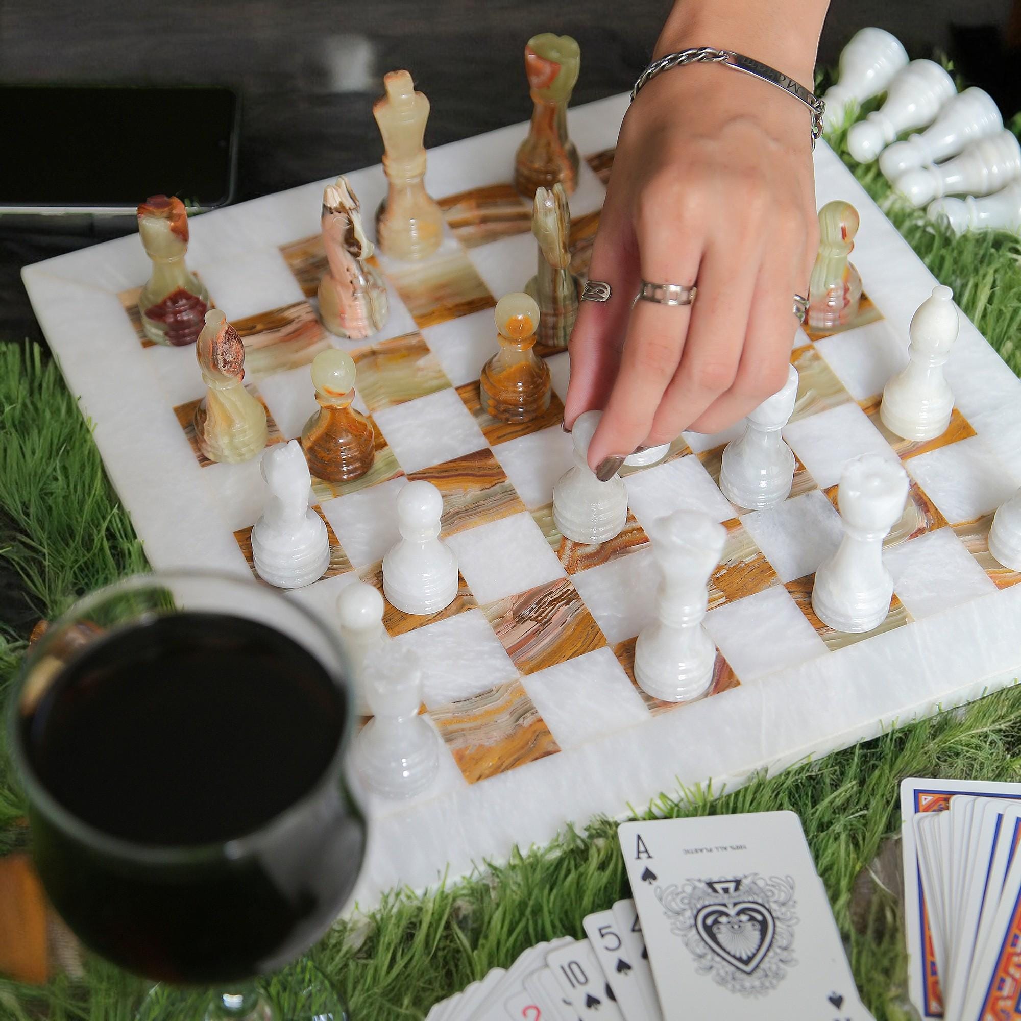 Green Marble chess sets | Luxury chess board | Christmas gifts for him | White & Green | Luxury gifts for her | Perfect board game | Home decor