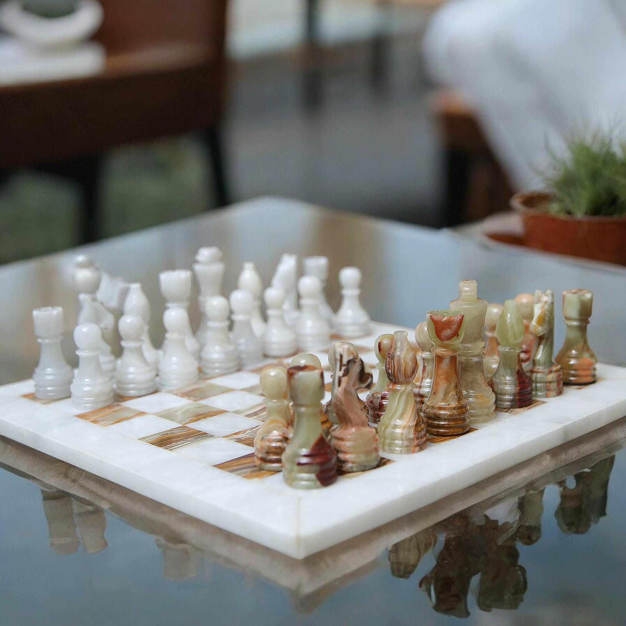 Green Marble chess sets | Luxury chess board | Christmas gifts for him | White & Green | Luxury gifts for her | Perfect board game | Home decor