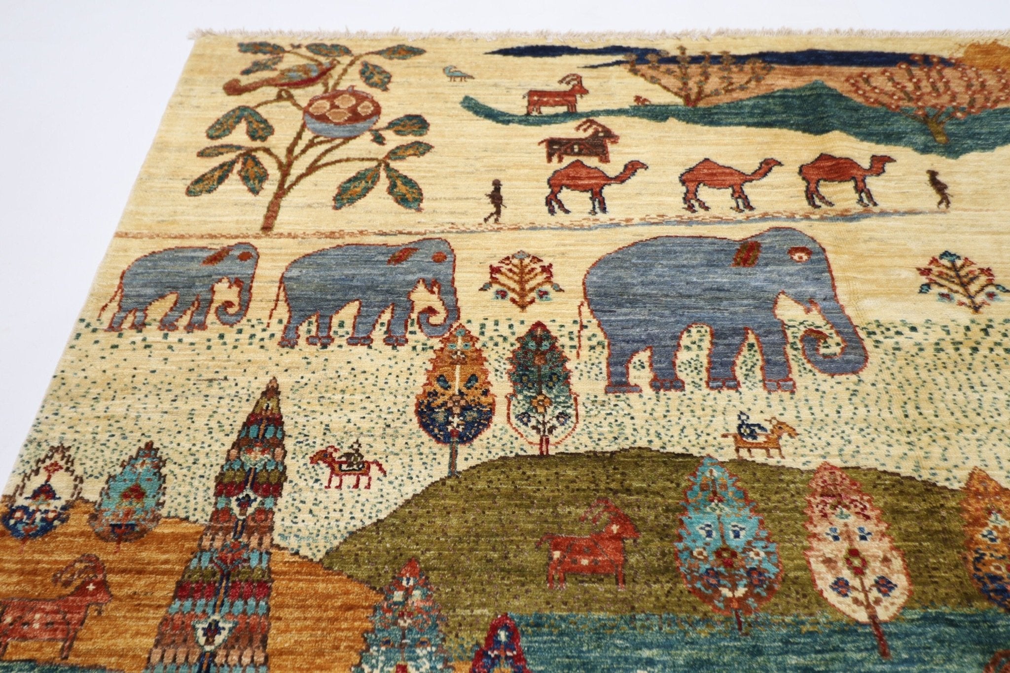 Landscape - 196 x 196 cm, 6.5 x 6.5 ft Afghan Hand - Knotted Wool Rug - Jerm Rugs - Handmade Afghan Rug - Jerm Rugs
