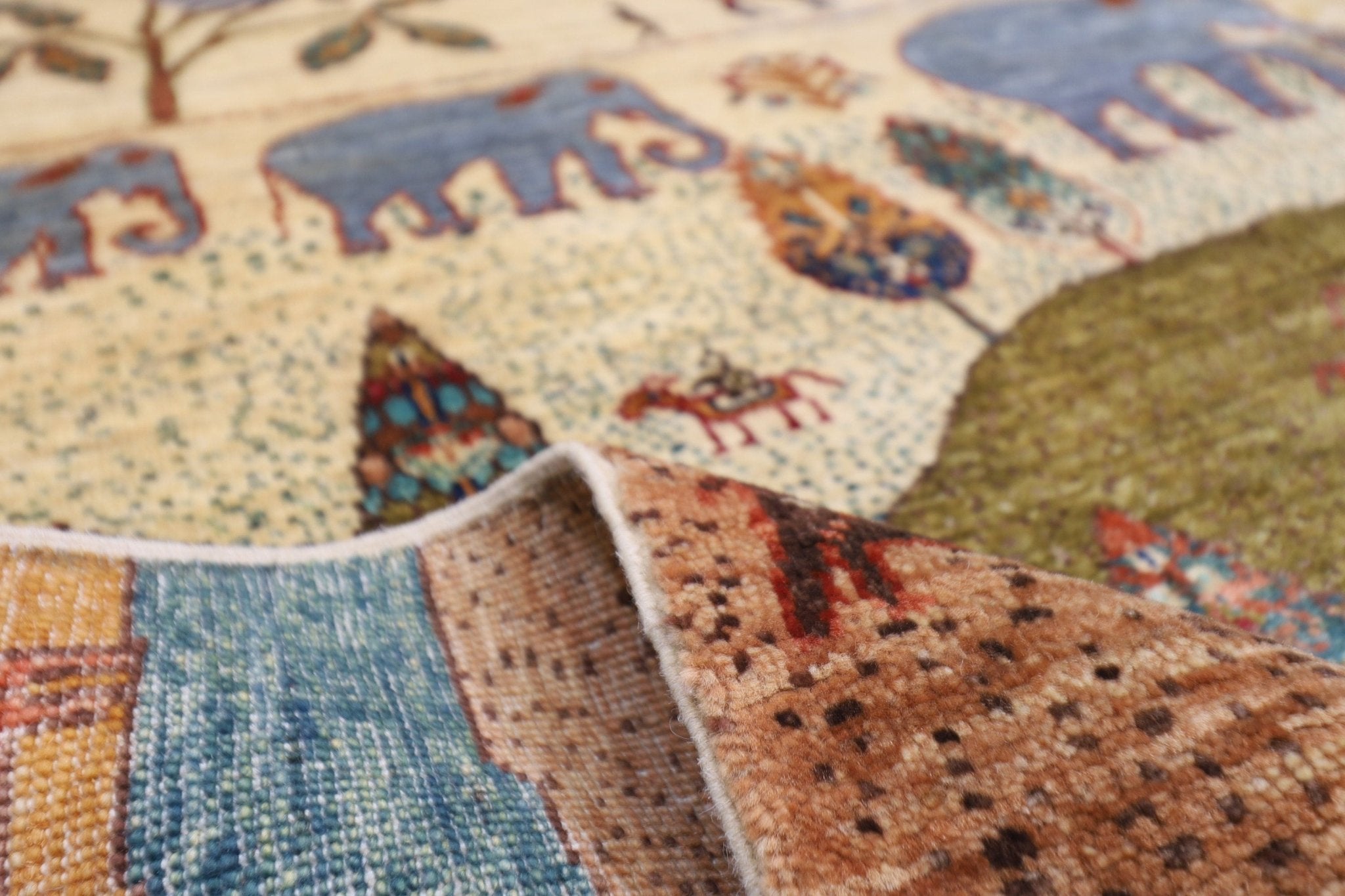 Landscape - 196 x 196 cm, 6.5 x 6.5 ft Afghan Hand - Knotted Wool Rug - Jerm Rugs - Handmade Afghan Rug - Jerm Rugs