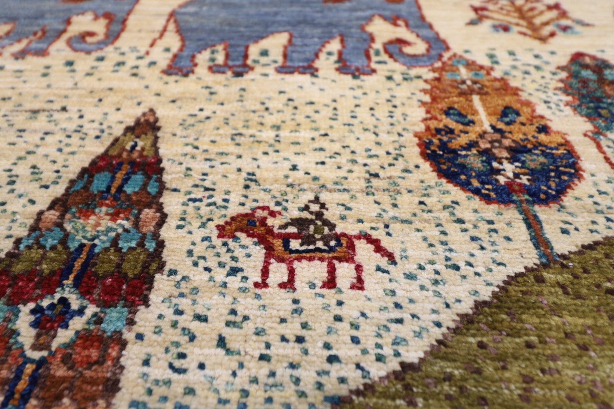 Landscape - 196 x 196 cm, 6.5 x 6.5 ft Afghan Hand - Knotted Wool Rug - Jerm Rugs - Handmade Afghan Rug - Jerm Rugs