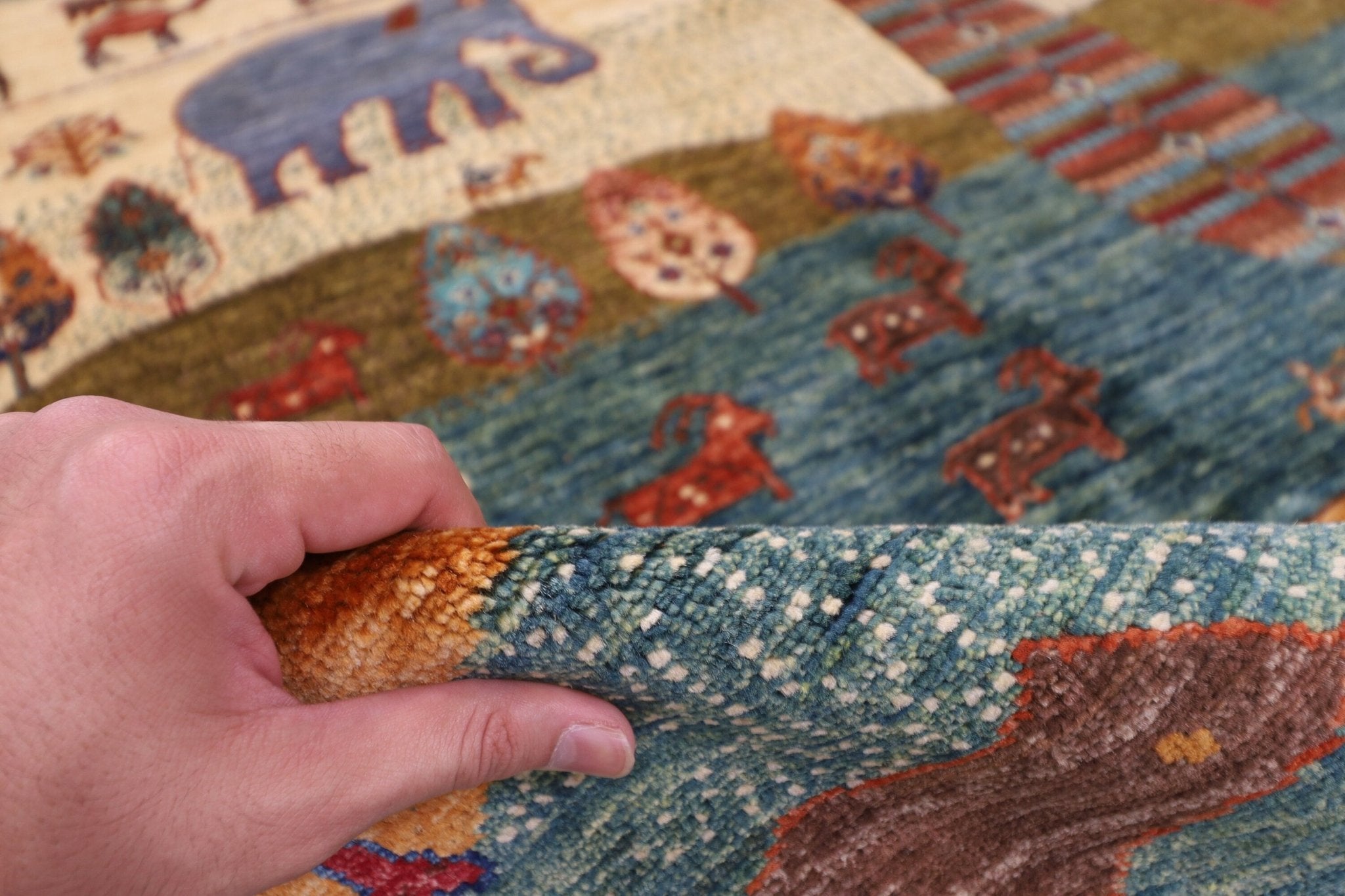 Landscape - 196 x 196 cm, 6.5 x 6.5 ft Afghan Hand - Knotted Wool Rug - Jerm Rugs - Handmade Afghan Rug - Jerm Rugs