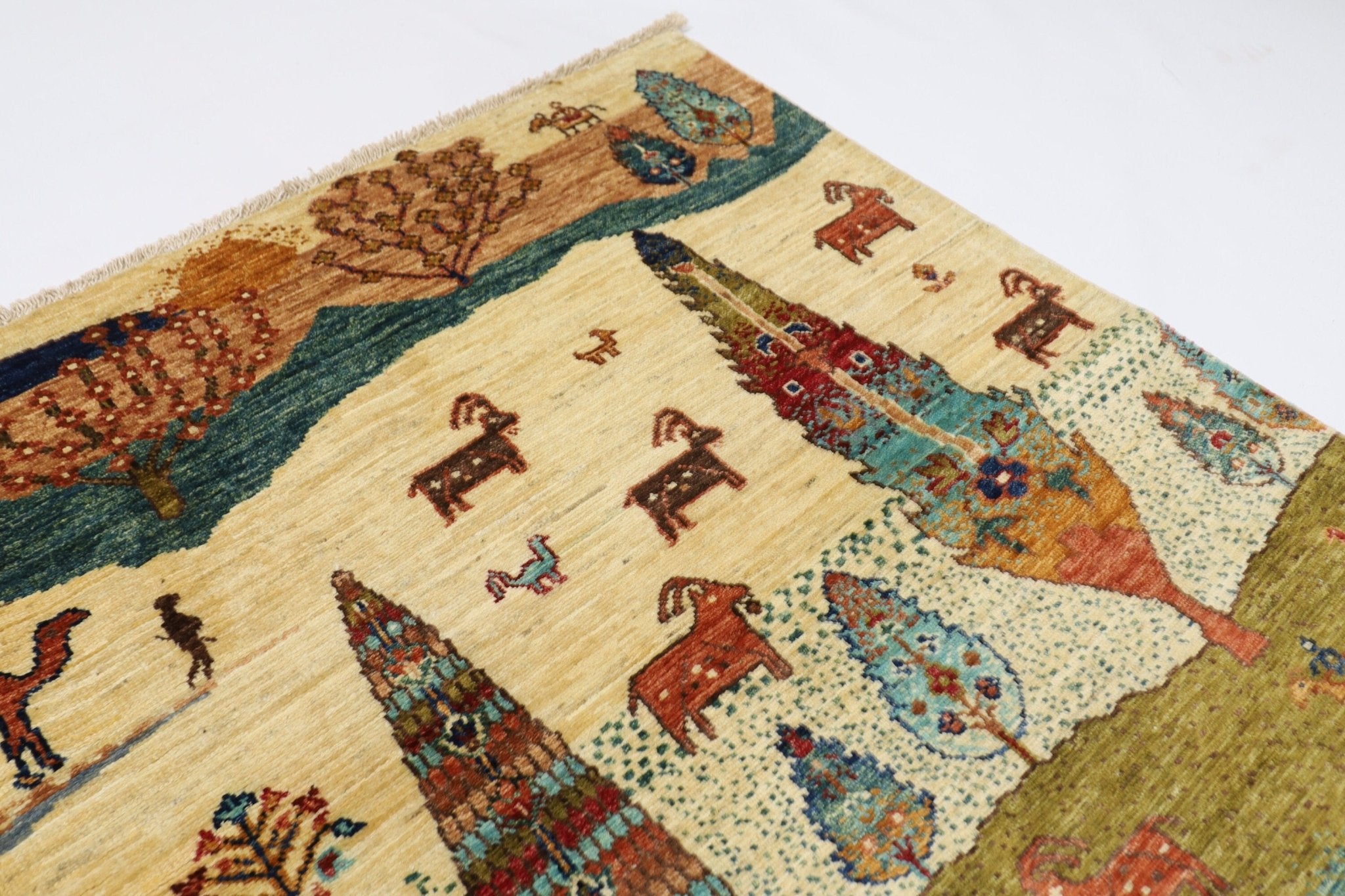 Landscape - 196 x 196 cm, 6.5 x 6.5 ft Afghan Hand - Knotted Wool Rug - Jerm Rugs - Handmade Afghan Rug - Jerm Rugs