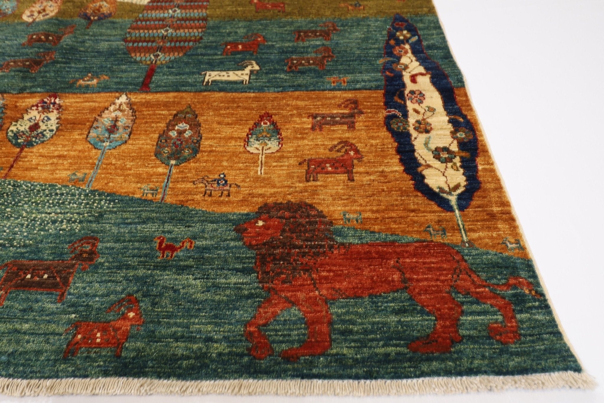 Landscape - 196 x 196 cm, 6.5 x 6.5 ft Afghan Hand - Knotted Wool Rug - Jerm Rugs - Handmade Afghan Rug - Jerm Rugs