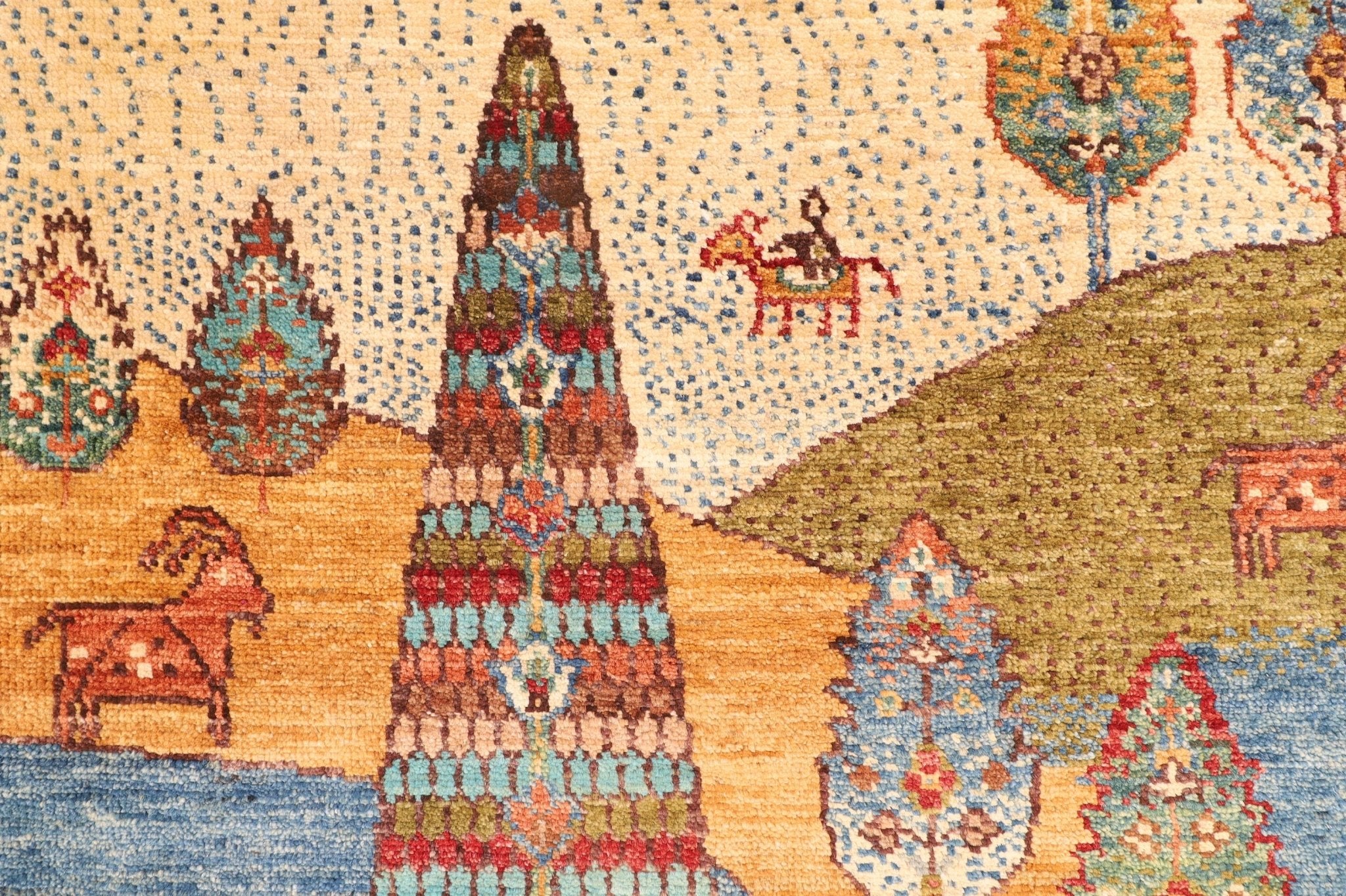 Landscape - 196x198 cm (6'6"x6'6") Hand - Knotted Afghan Rug for Home Decor - Jerm Rugs - Handmade Afghan Rug - Jerm Rugs