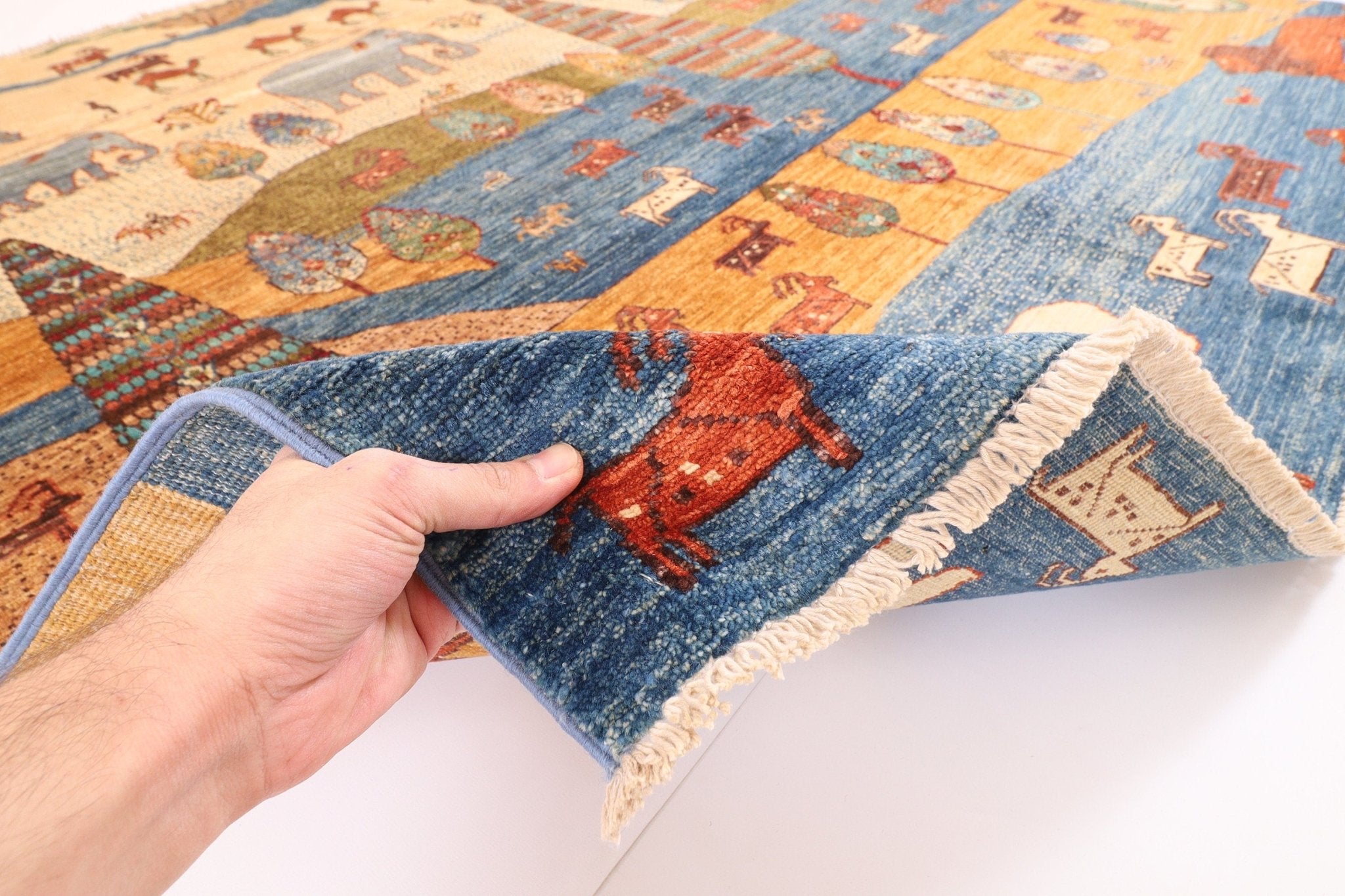 Landscape - 196x198 cm (6'6"x6'6") Hand - Knotted Afghan Rug for Home Decor - Jerm Rugs - Handmade Afghan Rug - Jerm Rugs