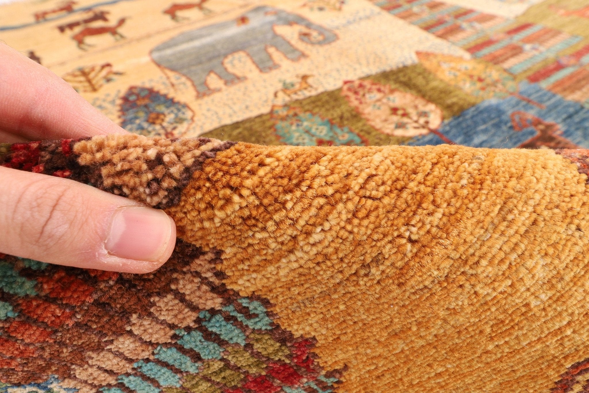 Landscape - 196x198 cm (6'6"x6'6") Hand - Knotted Afghan Rug for Home Decor - Jerm Rugs - Handmade Afghan Rug - Jerm Rugs