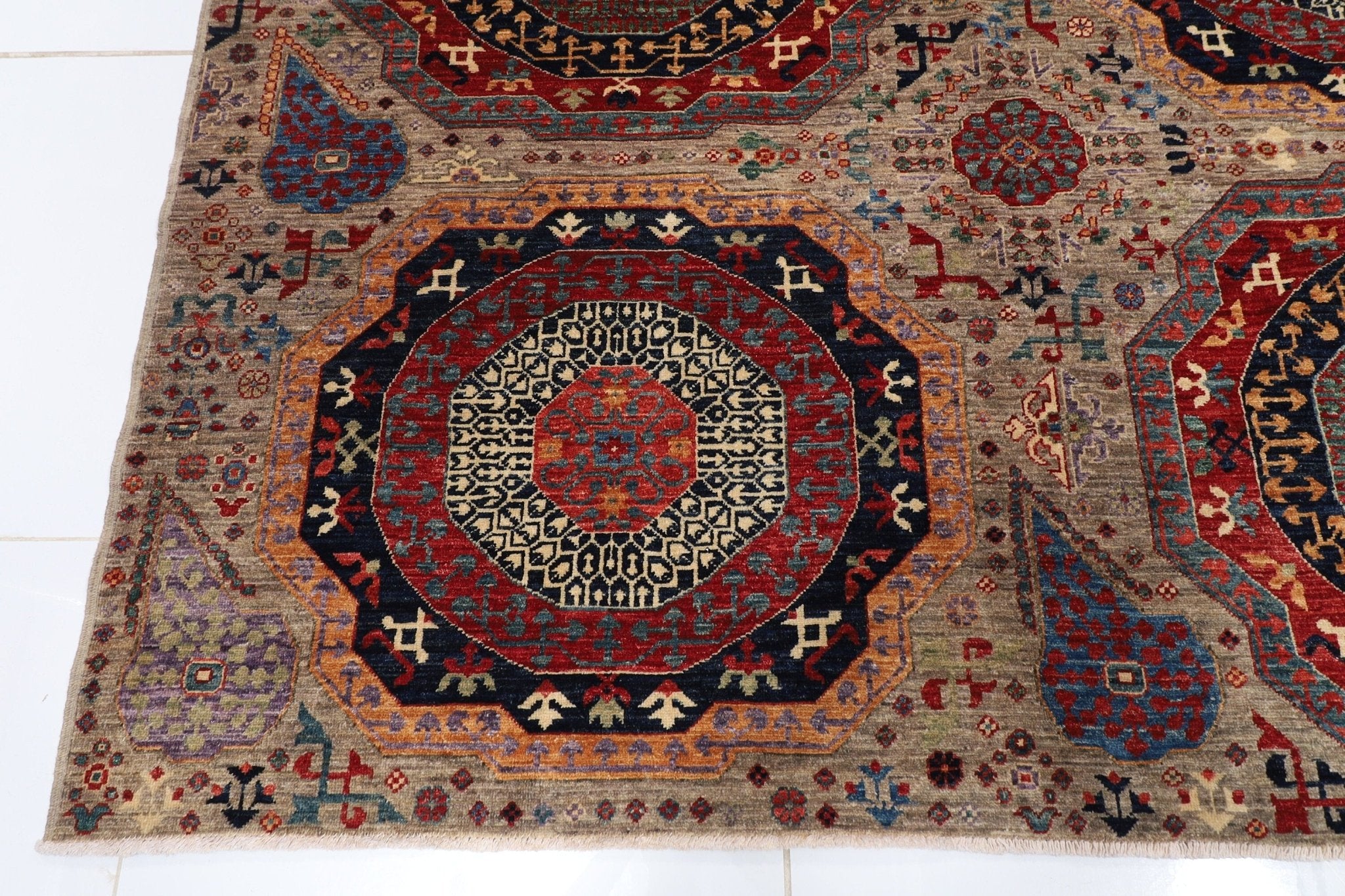 Mamluk - 278x281 cm (9'2x9'3 ft) Handmade Afghan Wool Area Rug - Jerm Rugs - Handmade Afghan Rug - Jerm Rugs