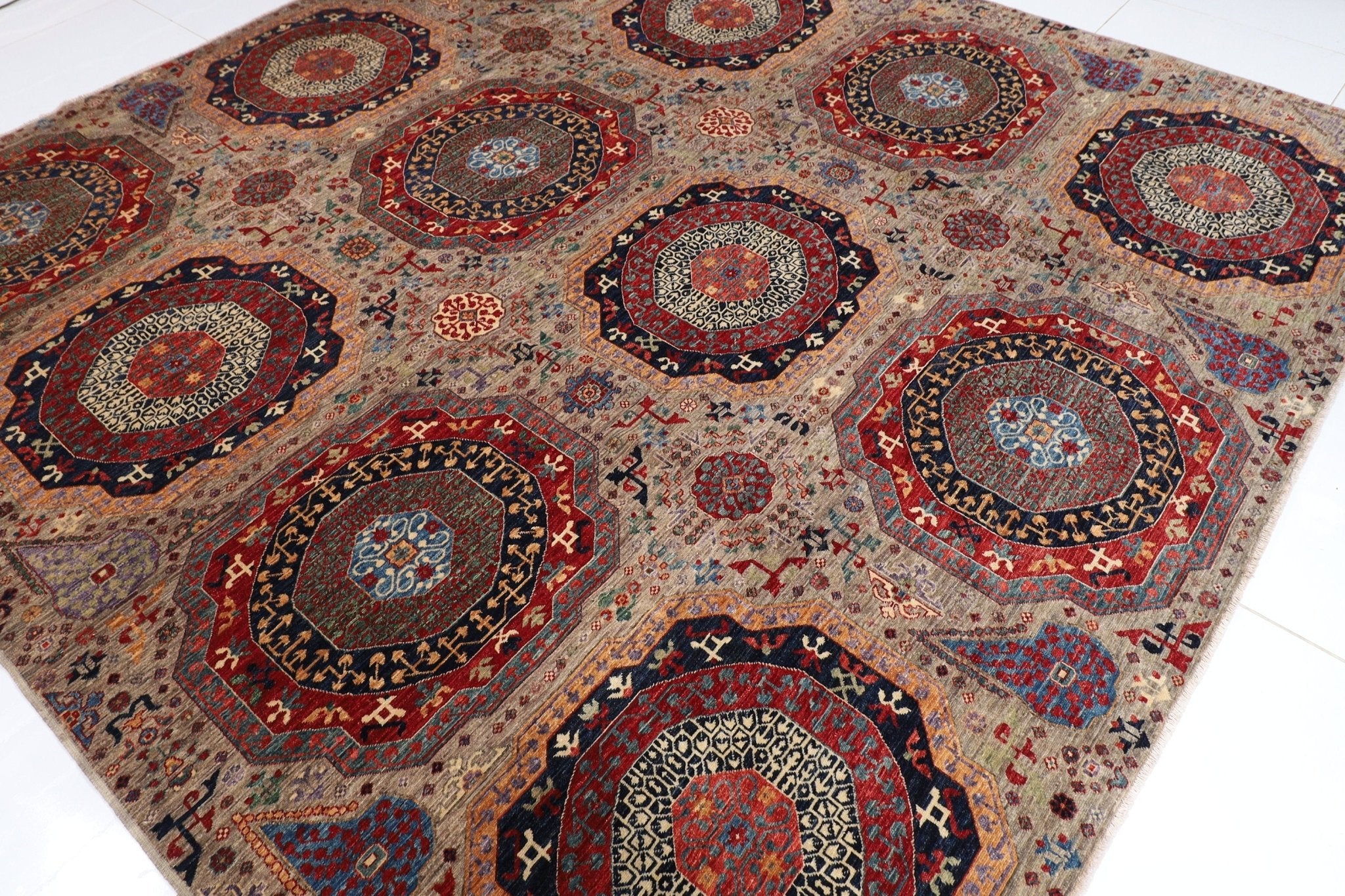 Mamluk - 278x281 cm (9'2x9'3 ft) Handmade Afghan Wool Area Rug - Jerm Rugs - Handmade Afghan Rug - Jerm Rugs