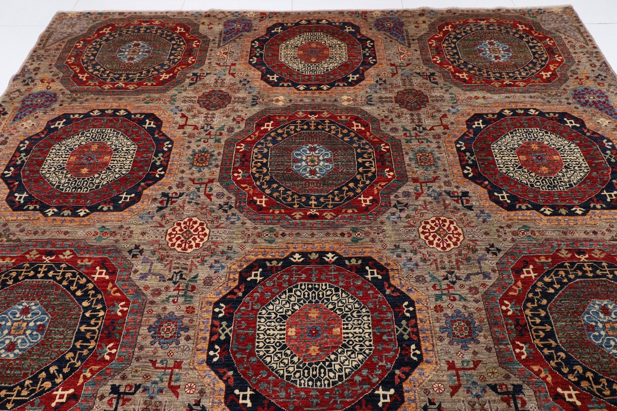Mamluk - 278x281 cm (9'2x9'3 ft) Handmade Afghan Wool Area Rug - Jerm Rugs - Handmade Afghan Rug - Jerm Rugs