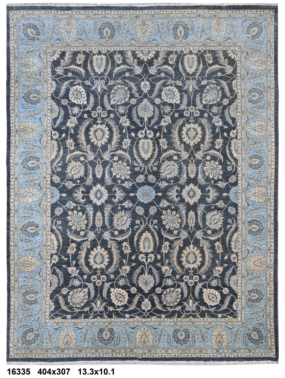 Nil-e-Kabul Afghan hand-knotted Ghazni wool rug, overhead view