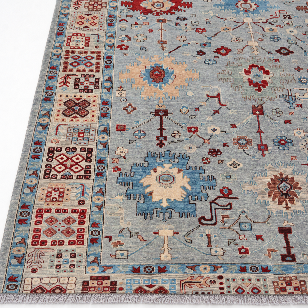 Firuzeh-e-Badakhshan Afghan Ghazni wool rug, hand-knotted detail