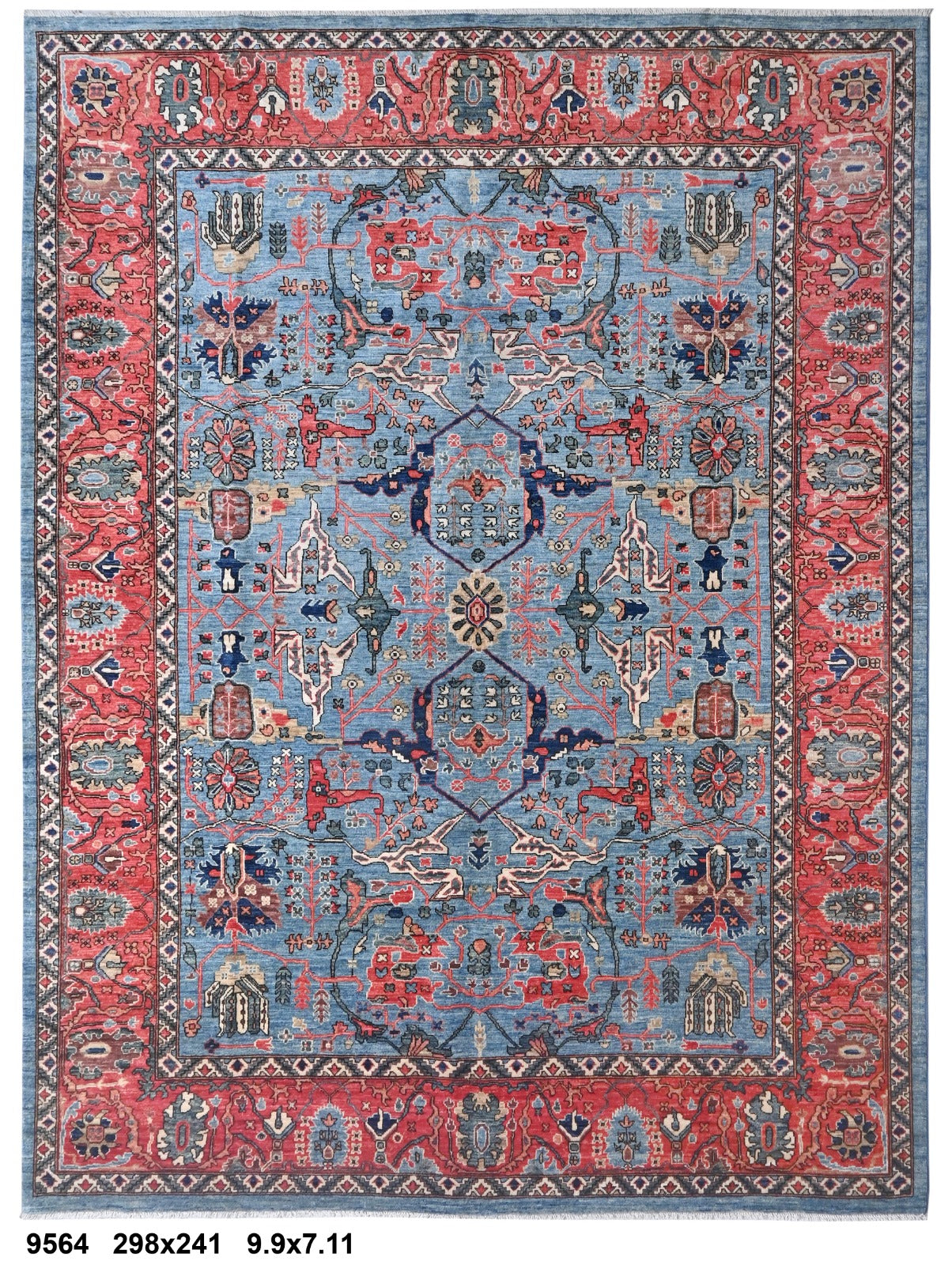 Aseman-e-Surkh Afghan hand-knotted Ghazni wool rug, overhead view