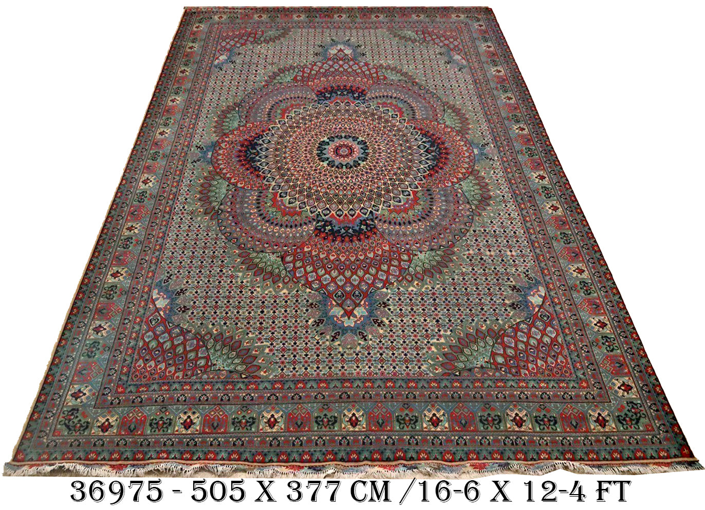 Falak-e-Badakhshan Afghan hand-knotted Ghazni wool rug, overhead view