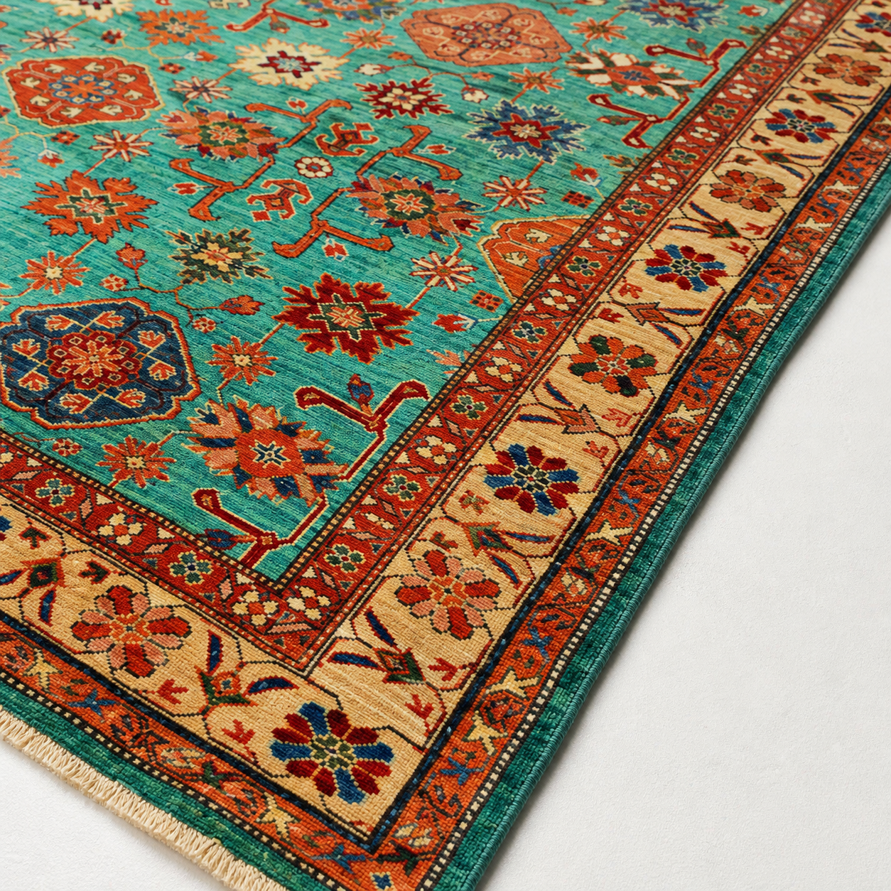 Firuzeh-e-Herat Afghan Ghazni wool rug, hand-knotted detail